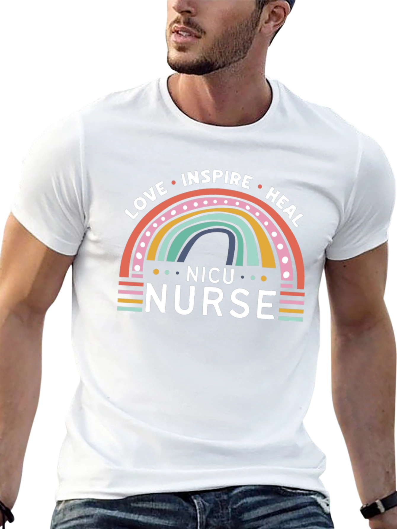 NICU Nurse Rainbow Graphic T-Shirt