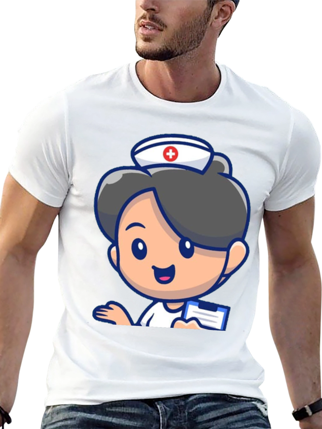Cartoon Nurse Graphic Tee - Novelty Black T-Shirt