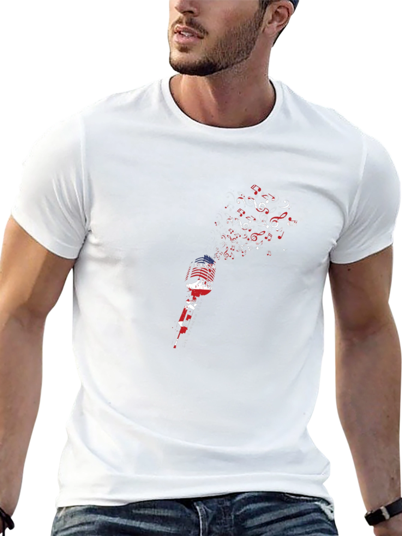 Musical Notes Microphone Graphic Tee - Black