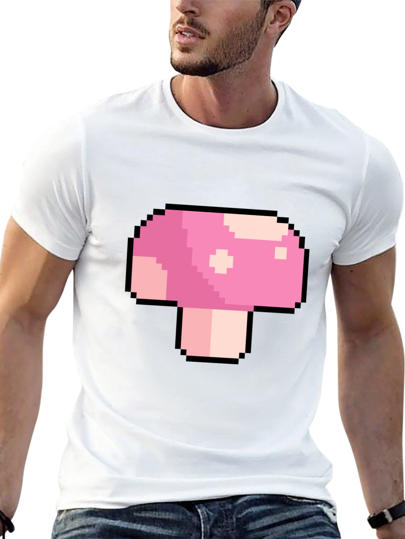 Pixel Mushroom Graphic T-Shirt - Retro Gaming Tee