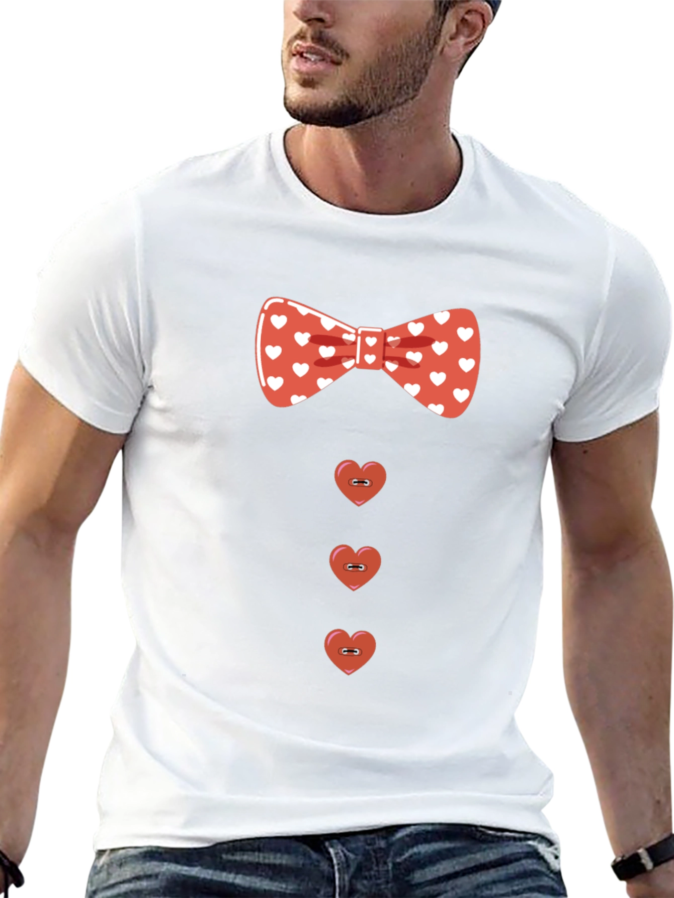 Heart Bowtie T-Shirt - Fun & Festive Tee