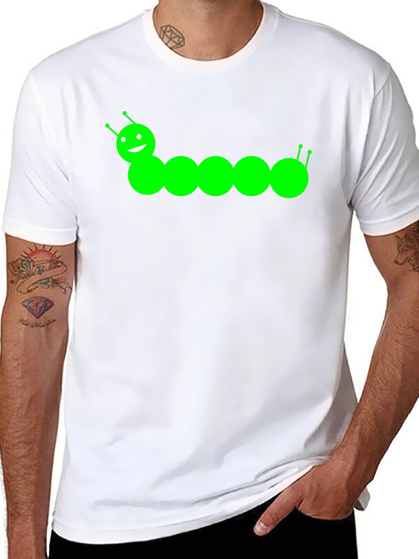 Cute Caterpillar Graphic Tee - Black Cotton T-Shirt