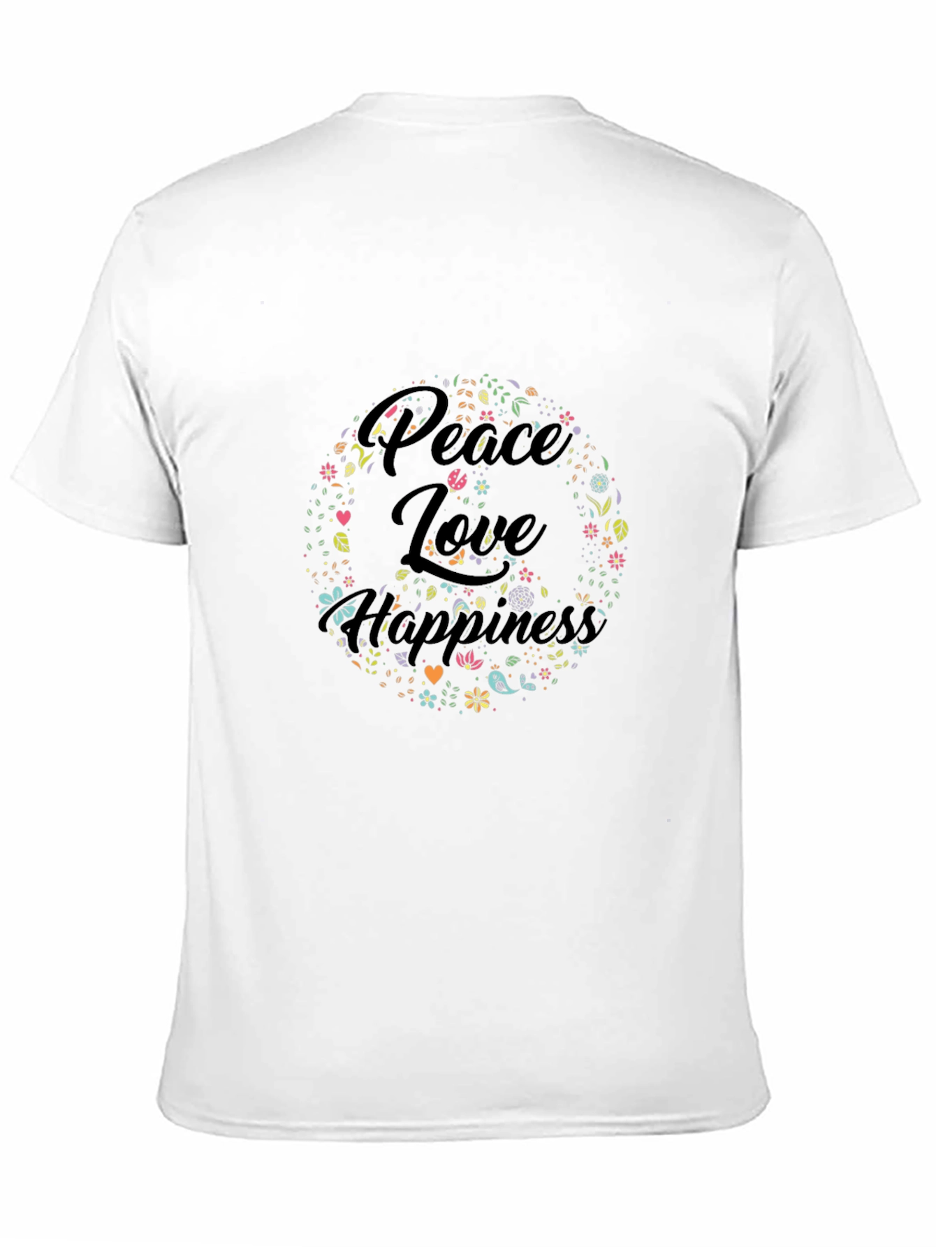Peace Love Happiness Graphic Tee - Black Cotton T-Shirt