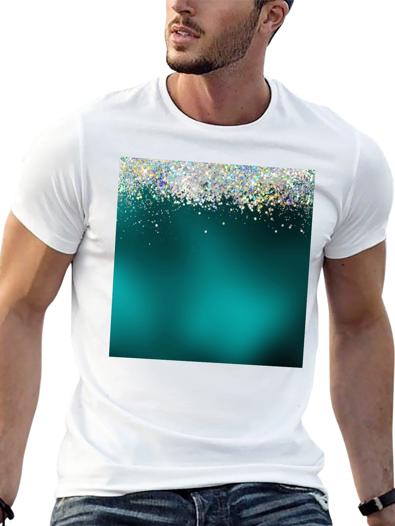 Teal Glitter Sparkle Graphic T-Shirt
