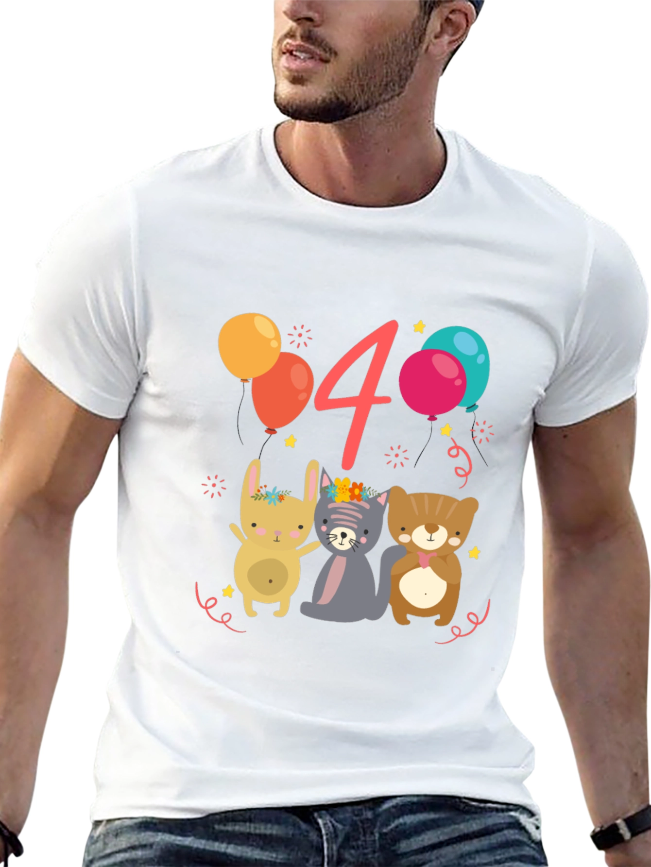 Cute Animals 4th Birthday Black T-Shirt