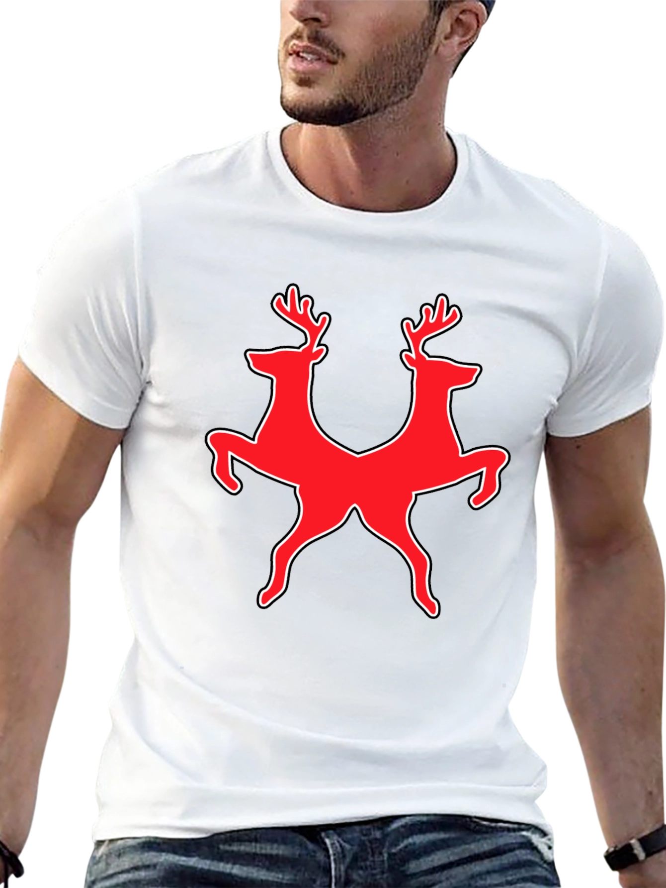Deer Duo Graphic Tee - Black Cotton Blend Shirt