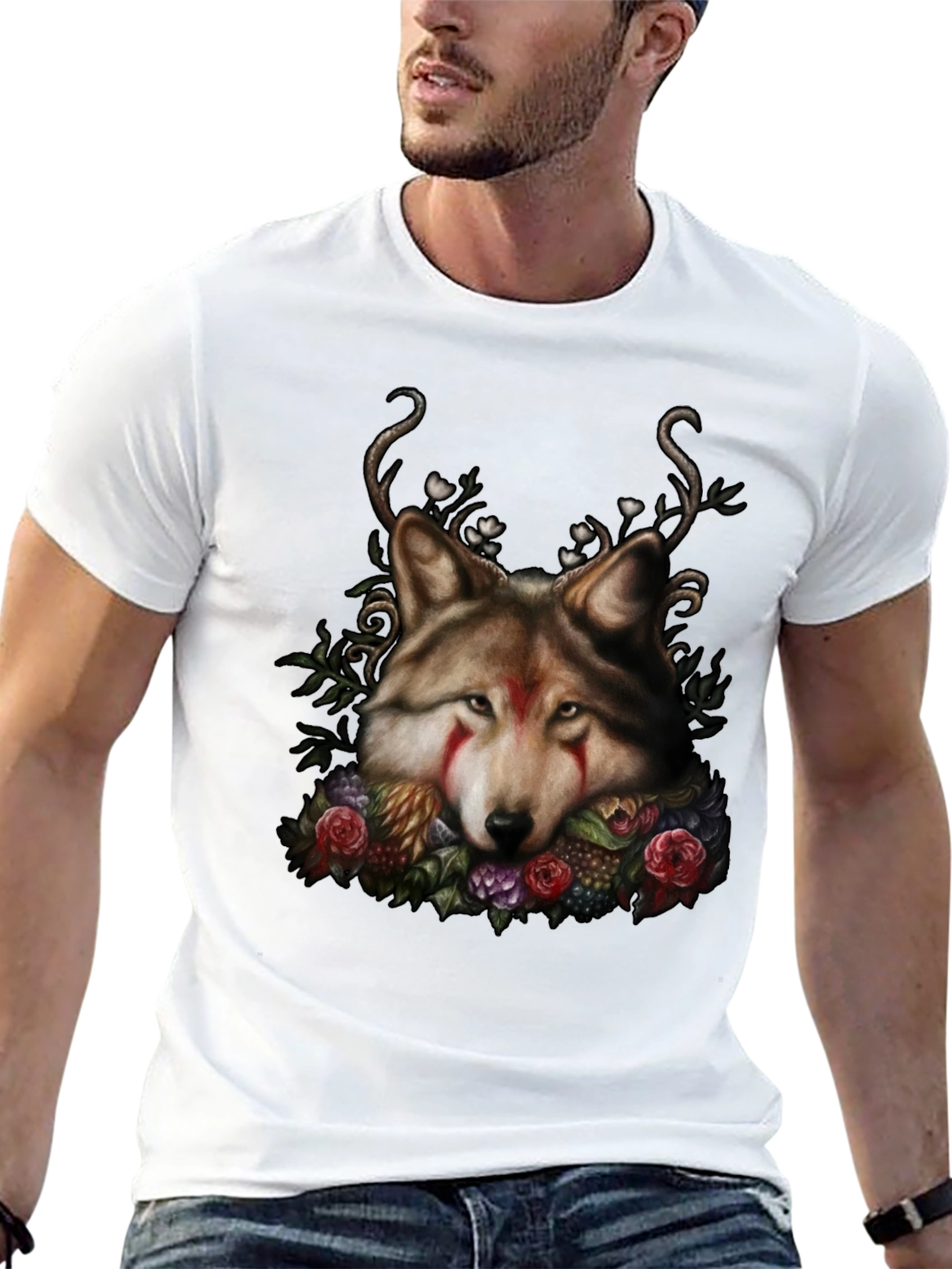 Wolf Floral Black T-Shirt
