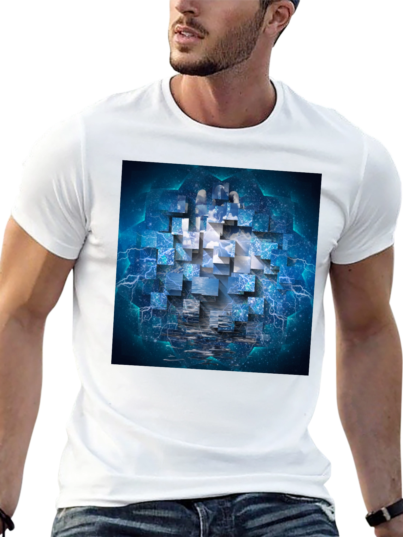 Abstract Cube Graphic Print Tee