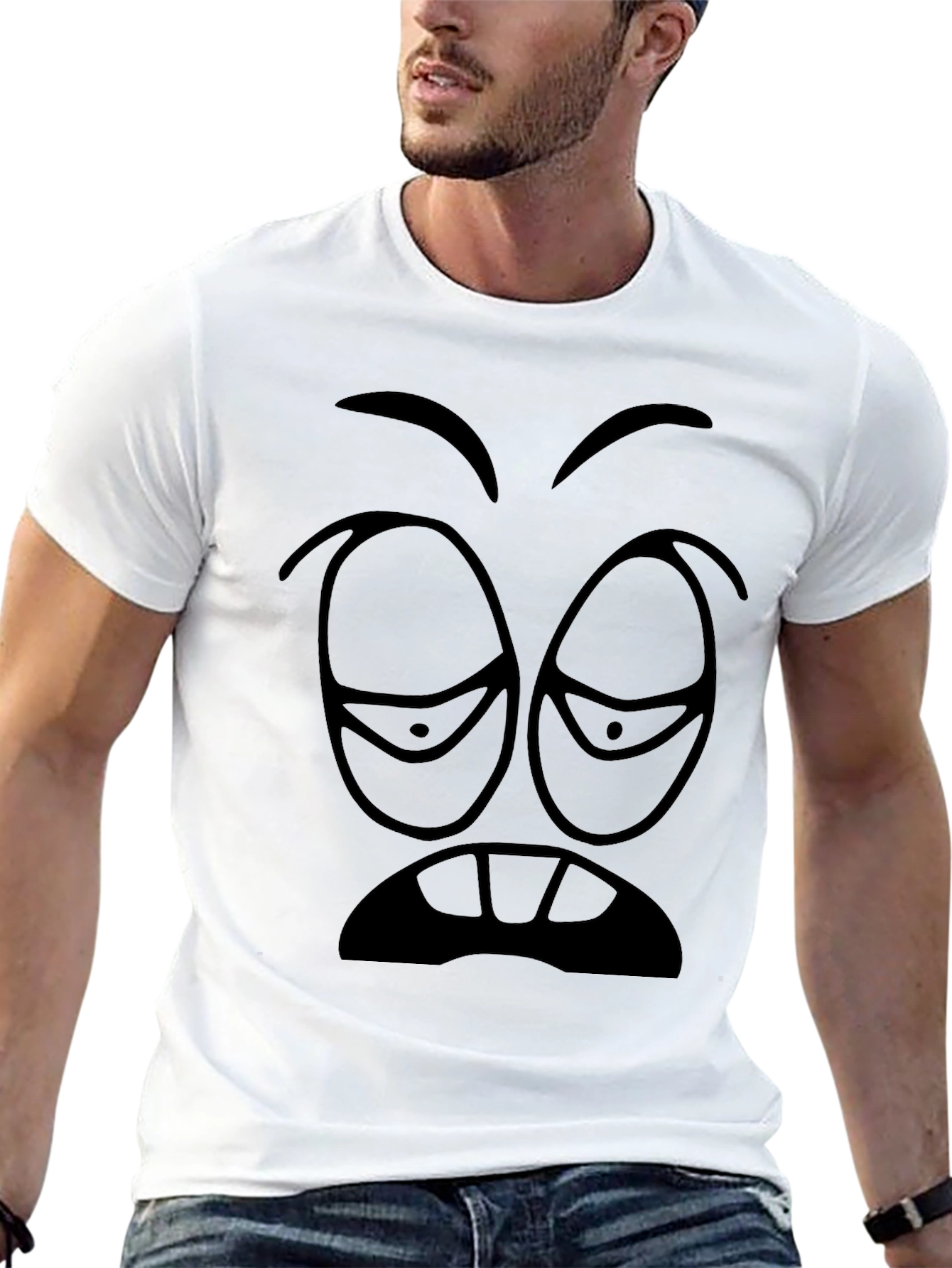 Sleepy Cartoon Face Graphic Tee - Black