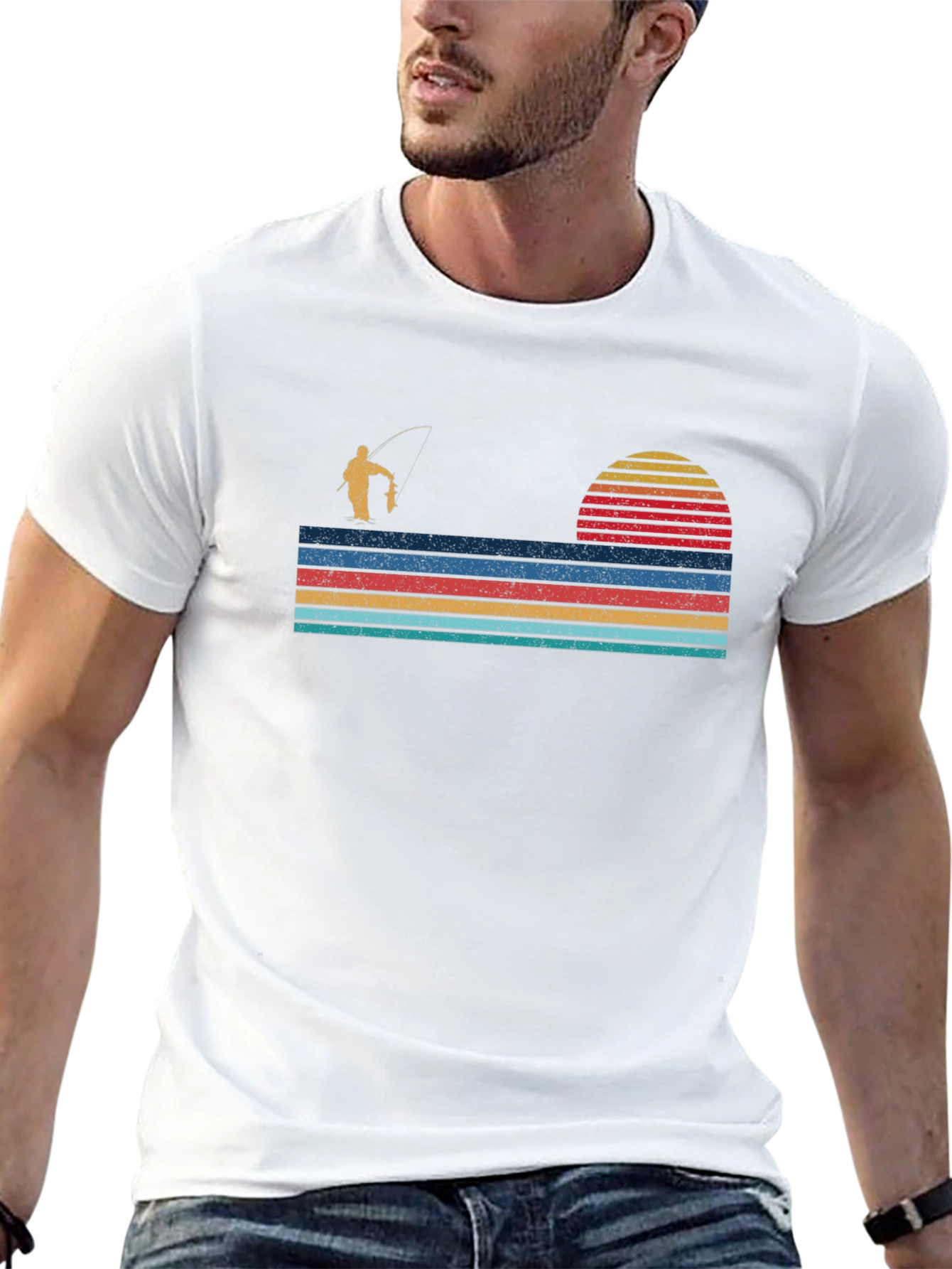 Retro Fishing T-Shirt - Sunset Fisherman Design