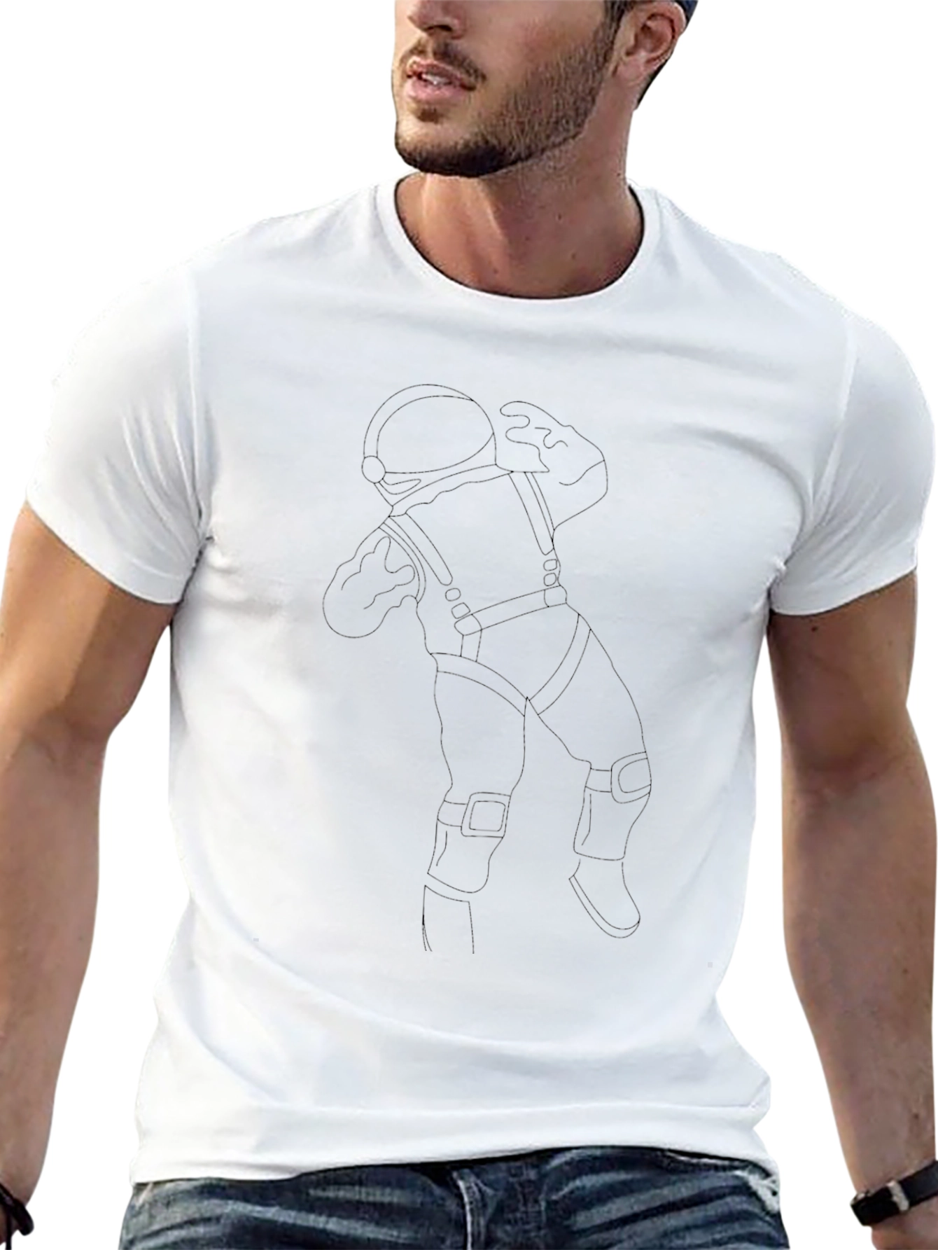 Astronaut Line Art Black T-Shirt