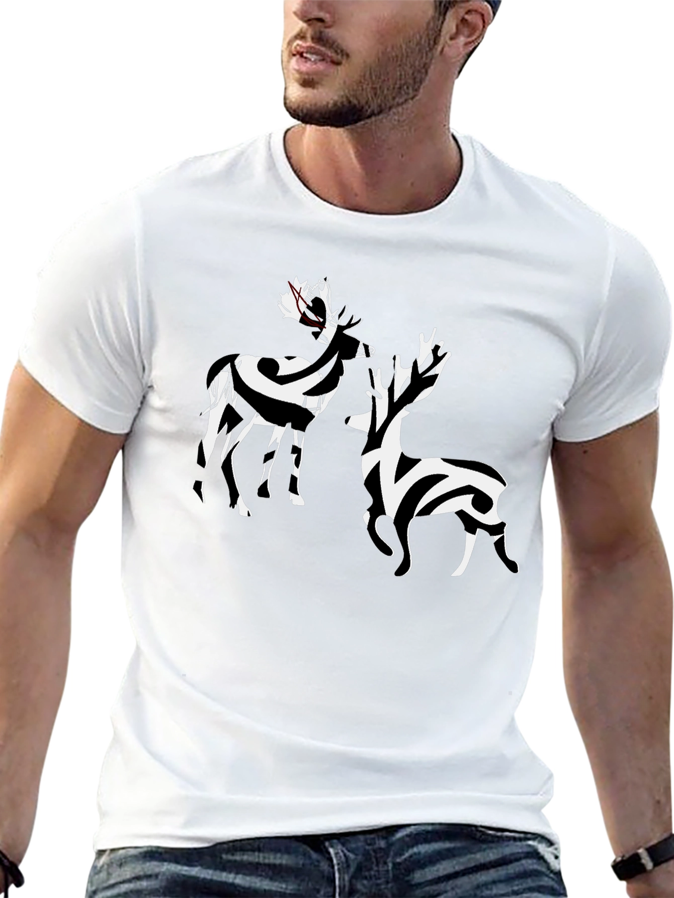 Striped Deer Graphic Tee - Stylish Casual Wear