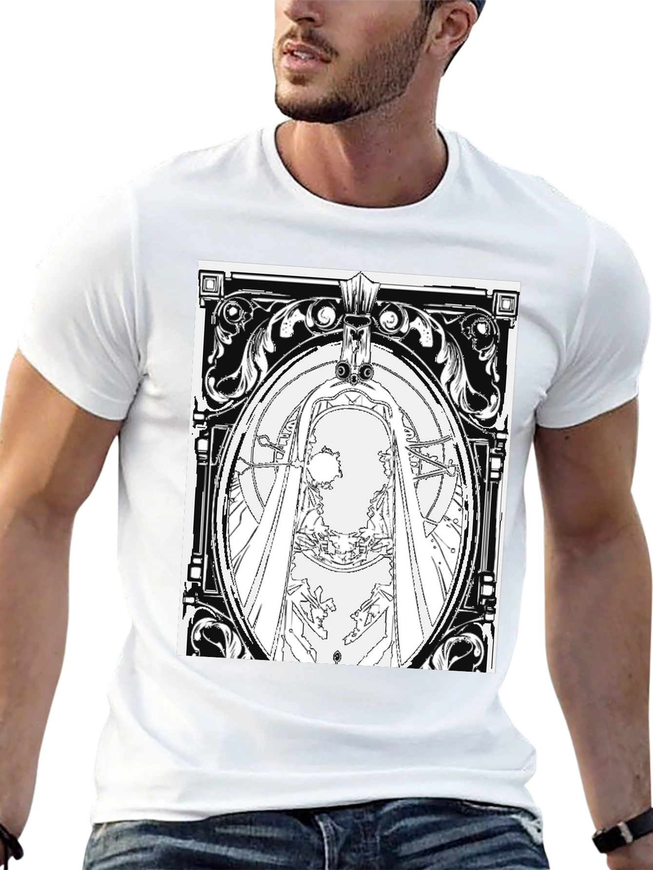 Black T-Shirt with Ornate Graphic