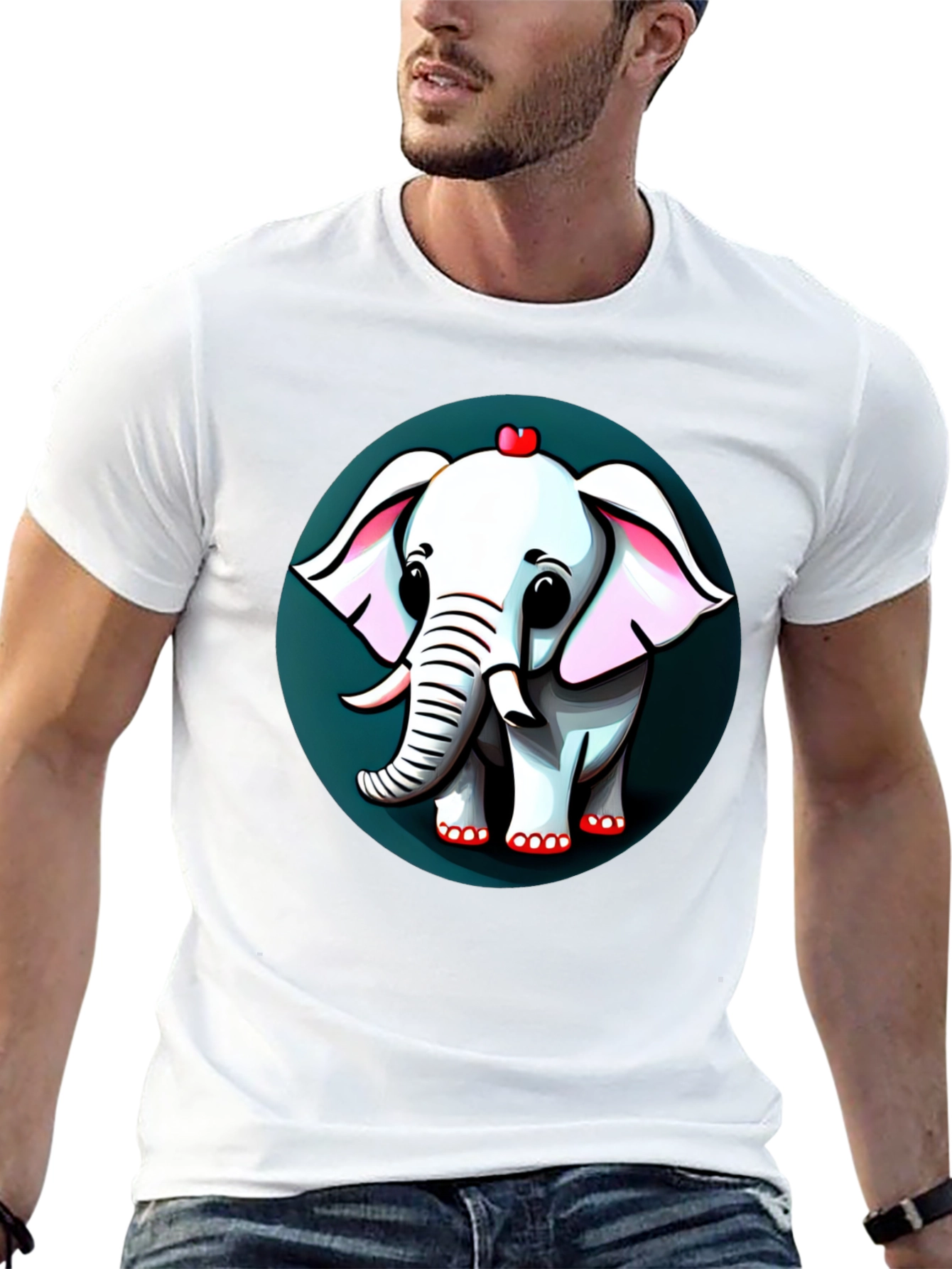 Cute Elephant Cartoon Graphic Tee - Black