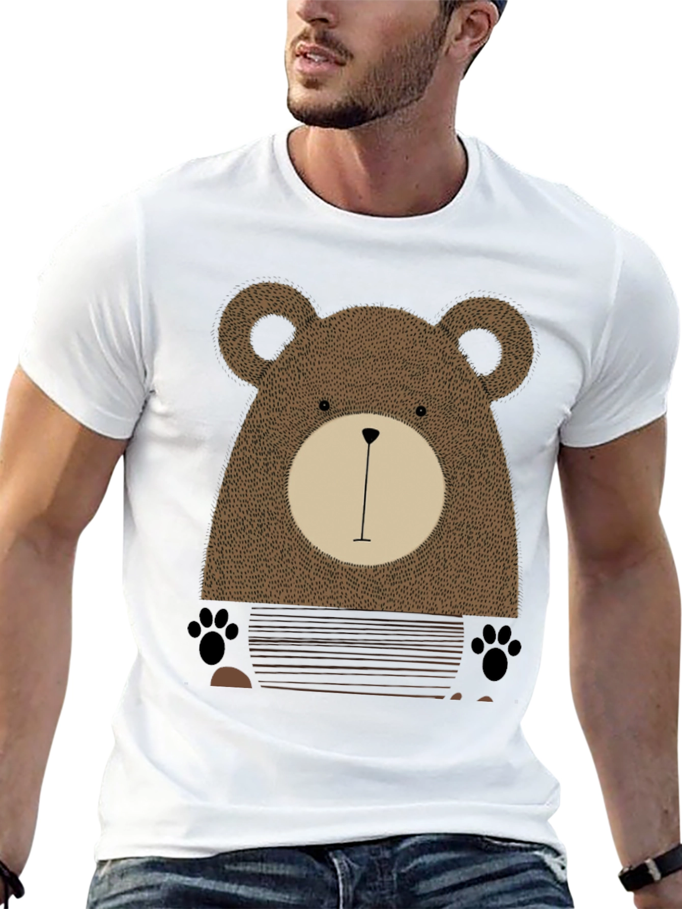Cute Bear Graphic Print Black T-Shirt