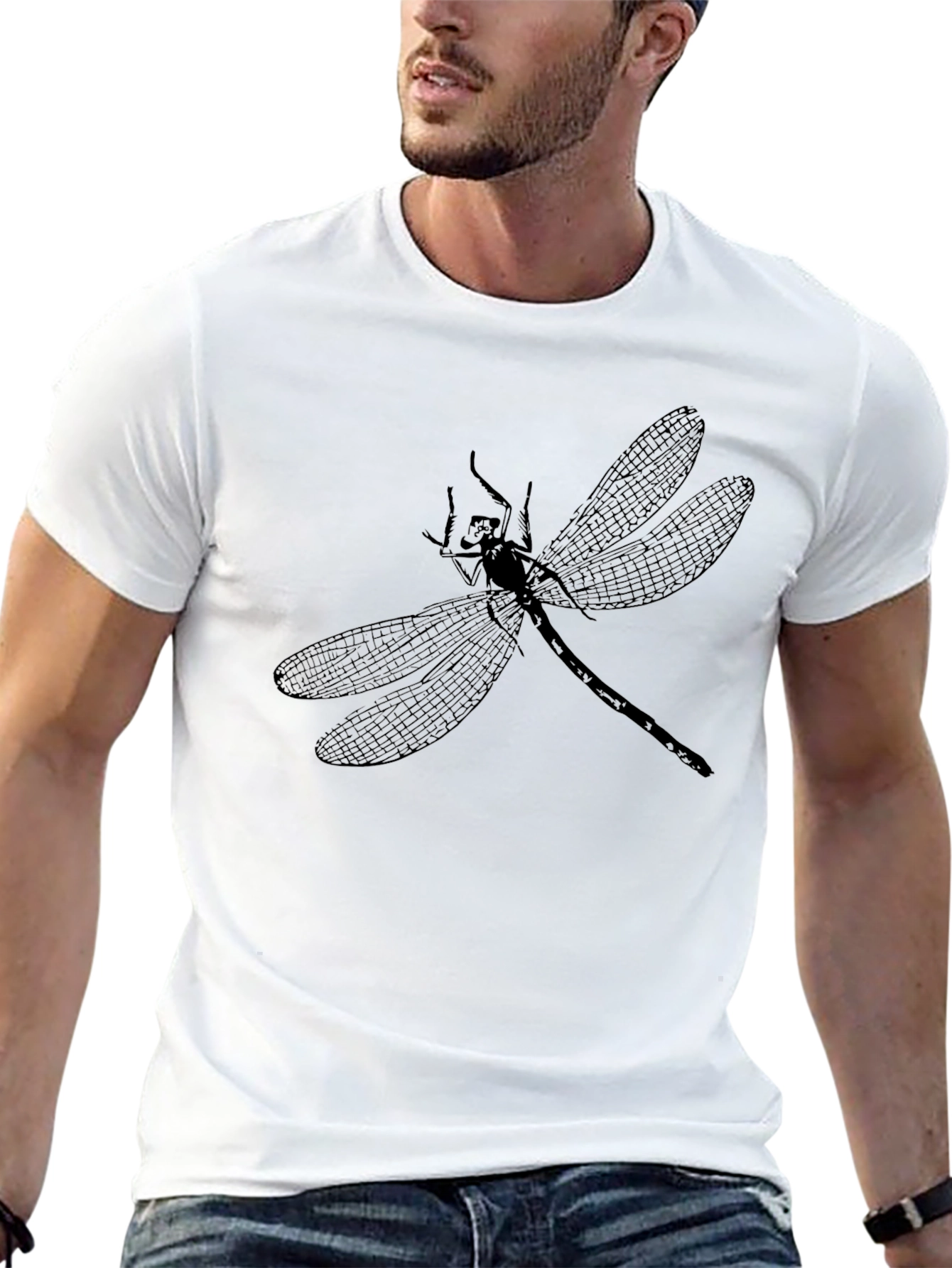 Dragonfly Print Black Cotton Tee