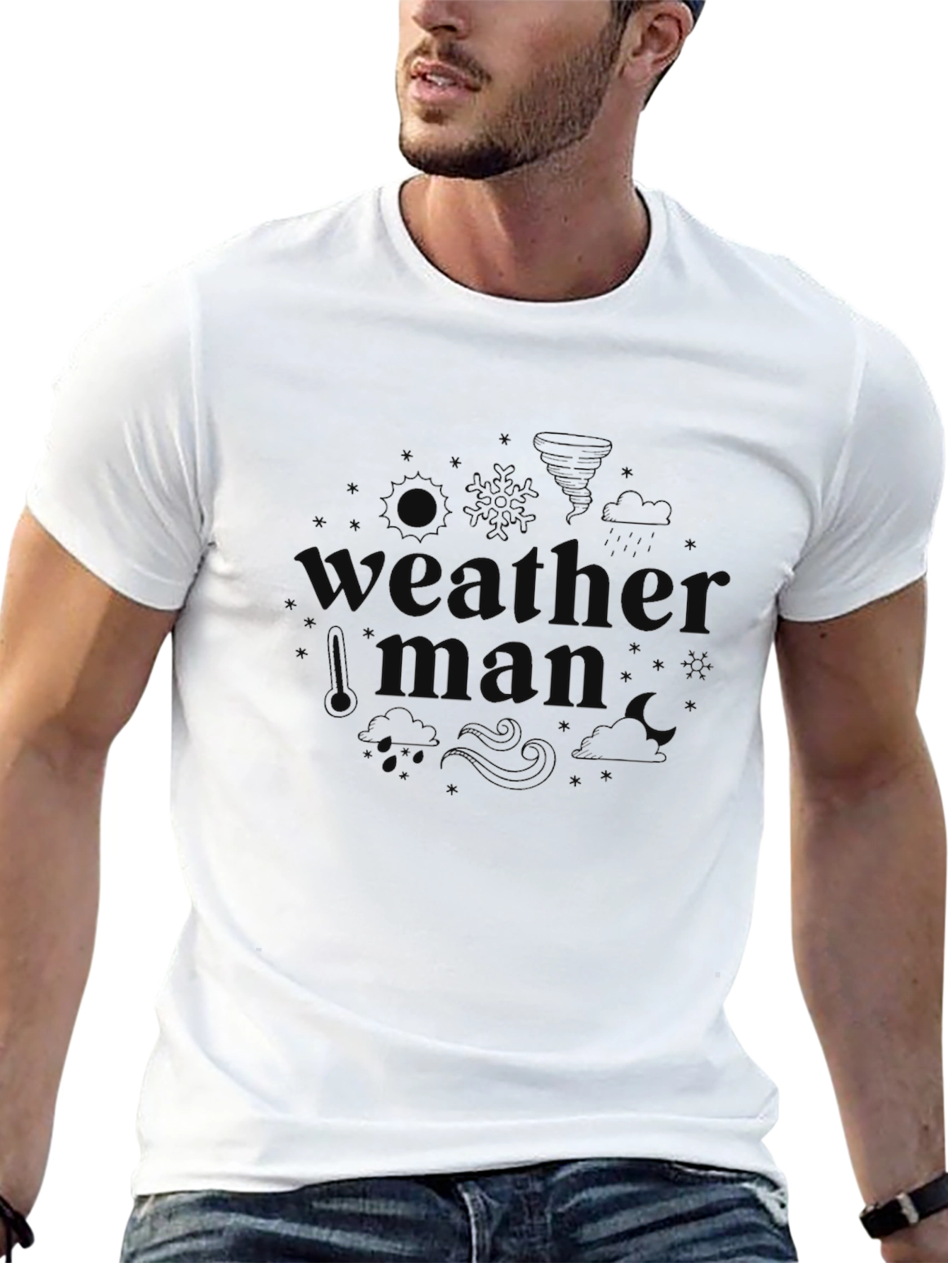Weather Man Graphic T-Shirt Black Crew Neck Tee