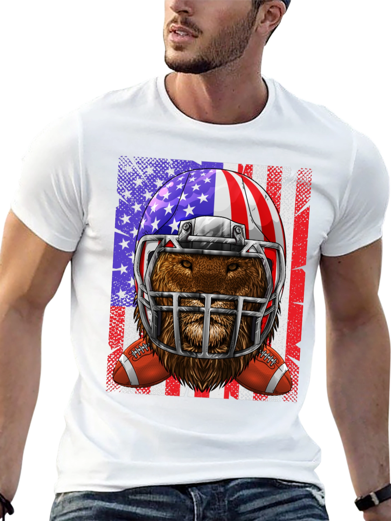 Football Bear USA Flag Graphic Tee