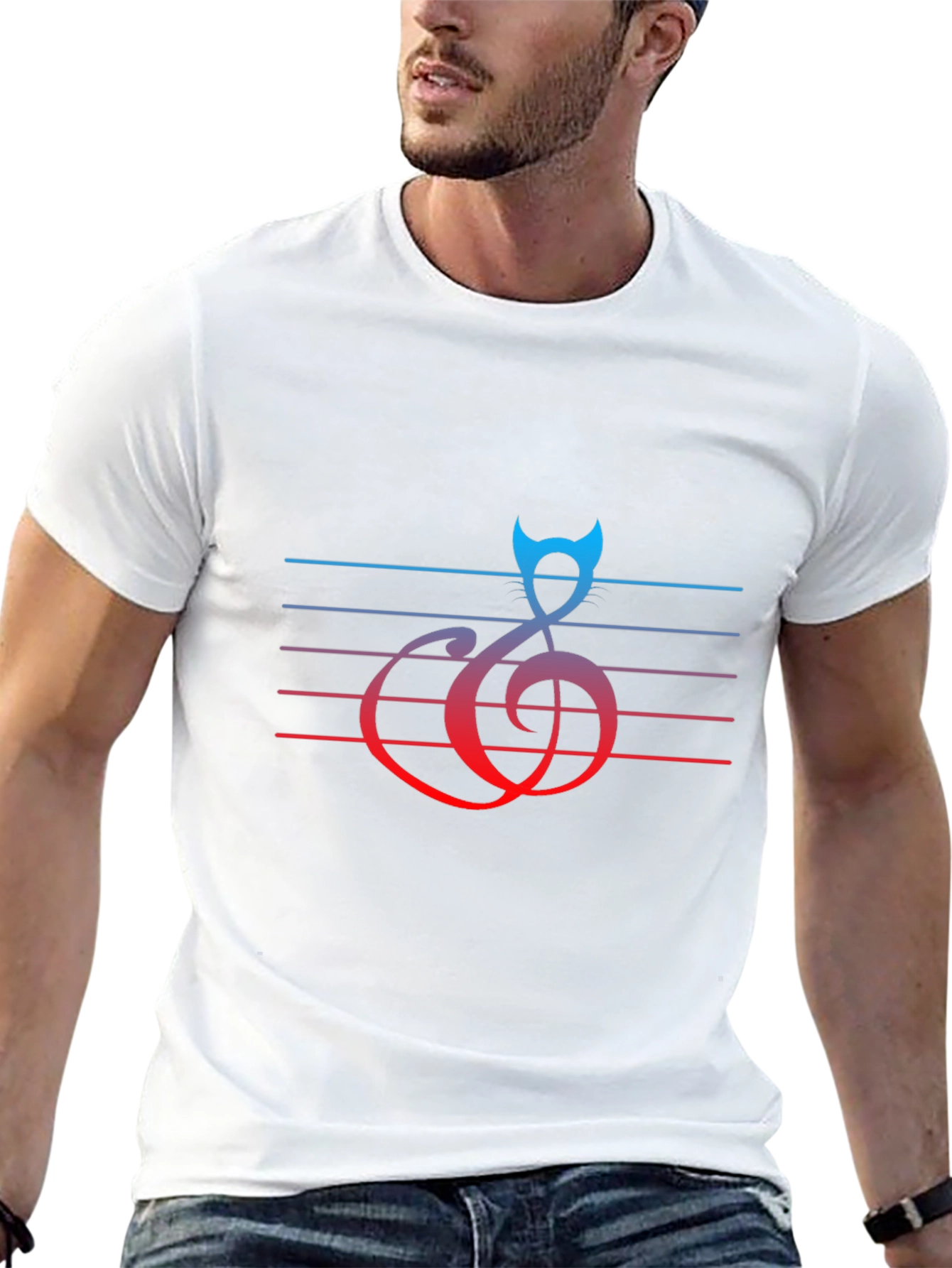 Music Cat Graphic Tee - Black Cotton Blend