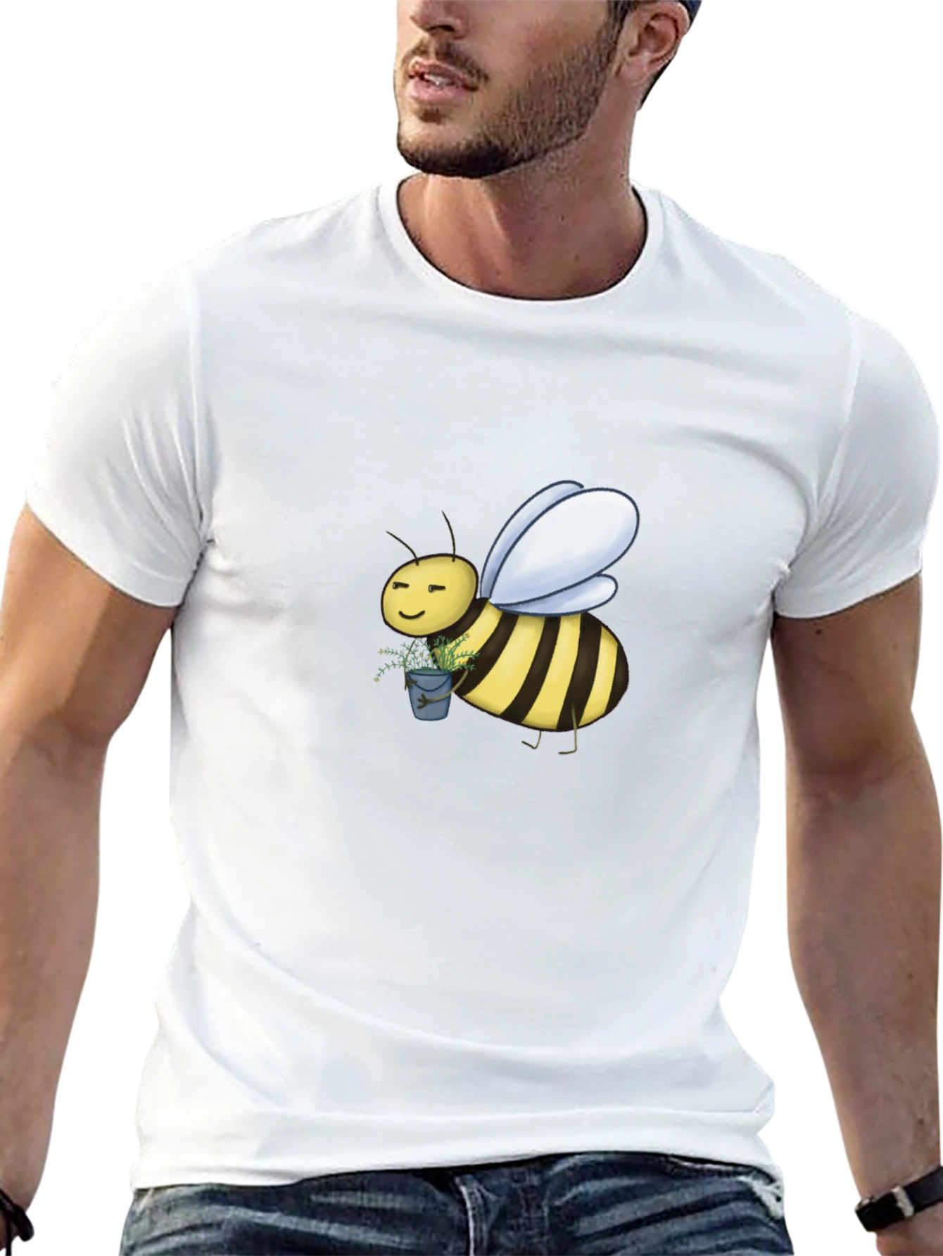 Cute Bee Graphic T-Shirt - Black Cotton Blend
