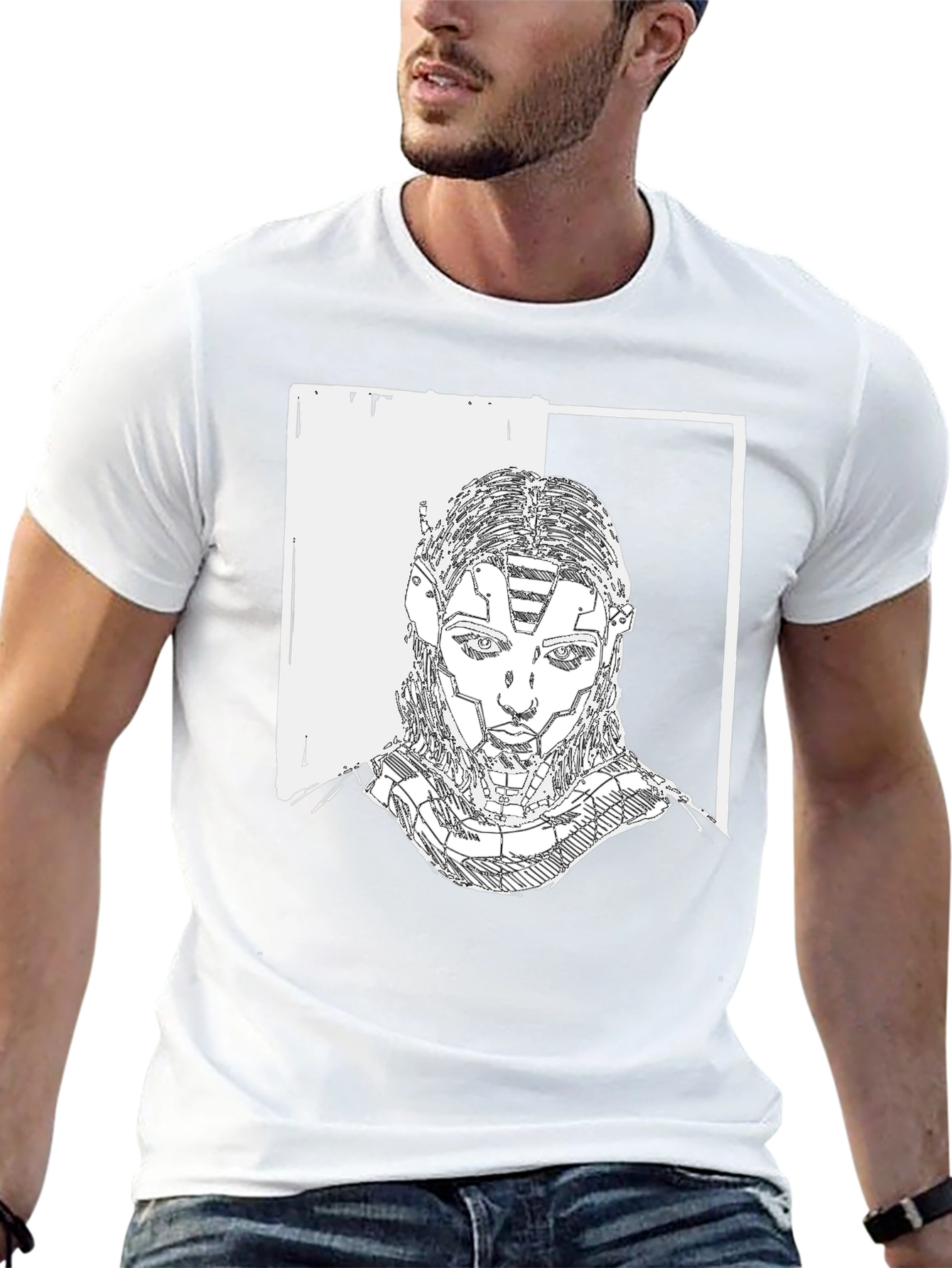 Cyberpunk Portrait Graphic Tee - Black Cotton T-Shirt