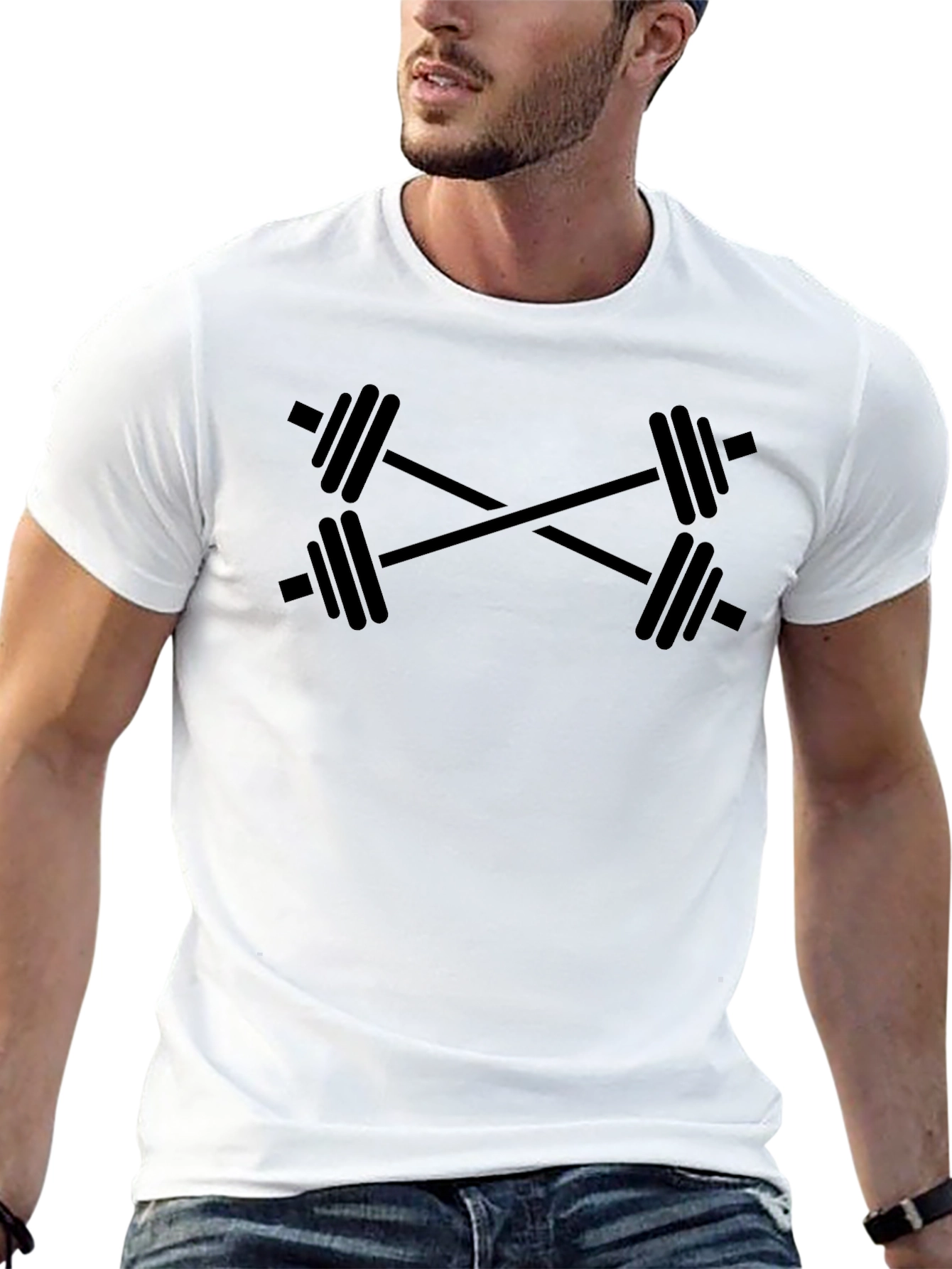 Workout T-Shirt - Crossed Barbell Design