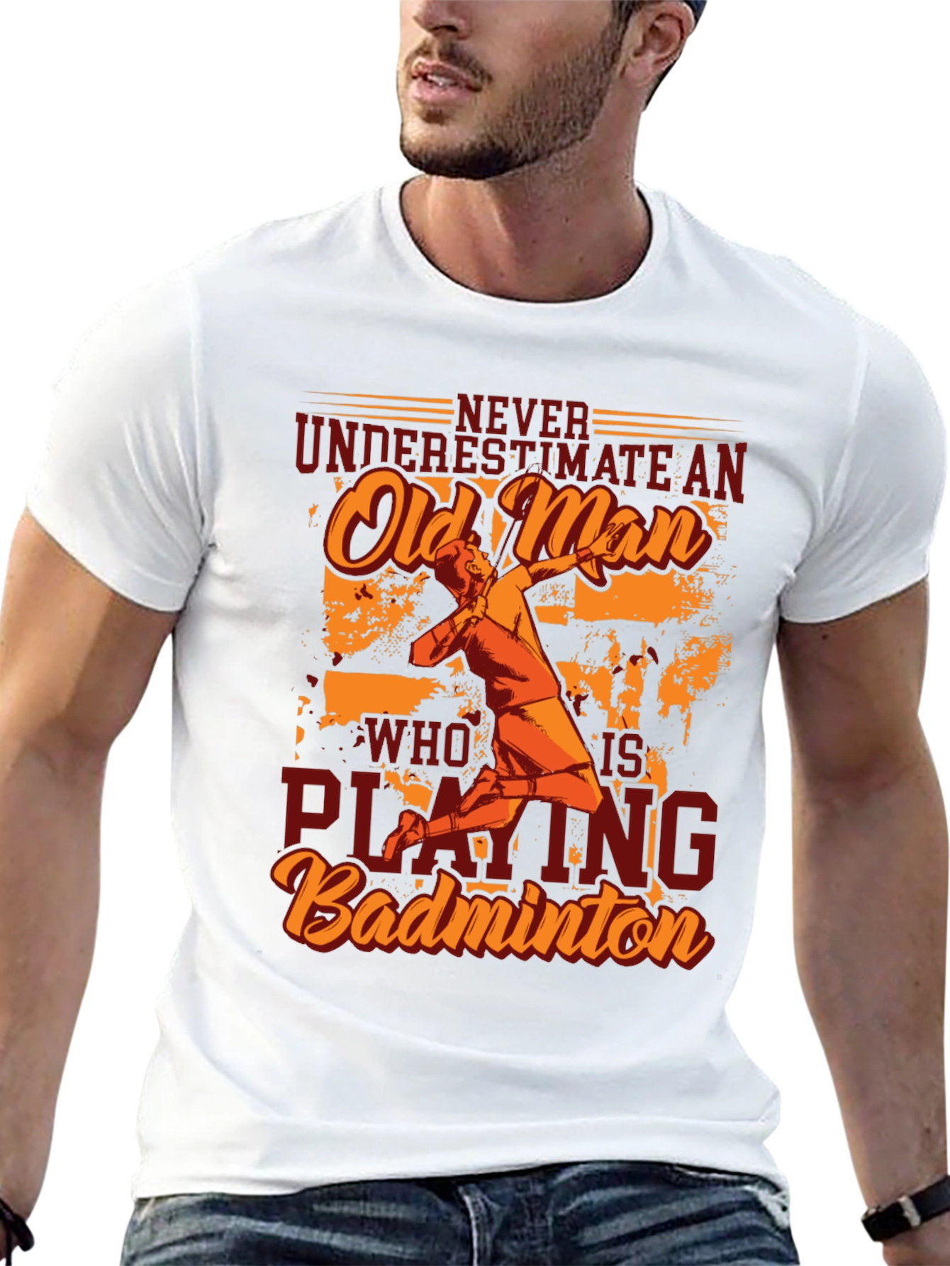 Never Underestimate Old Man Badminton Player T-Shirt
