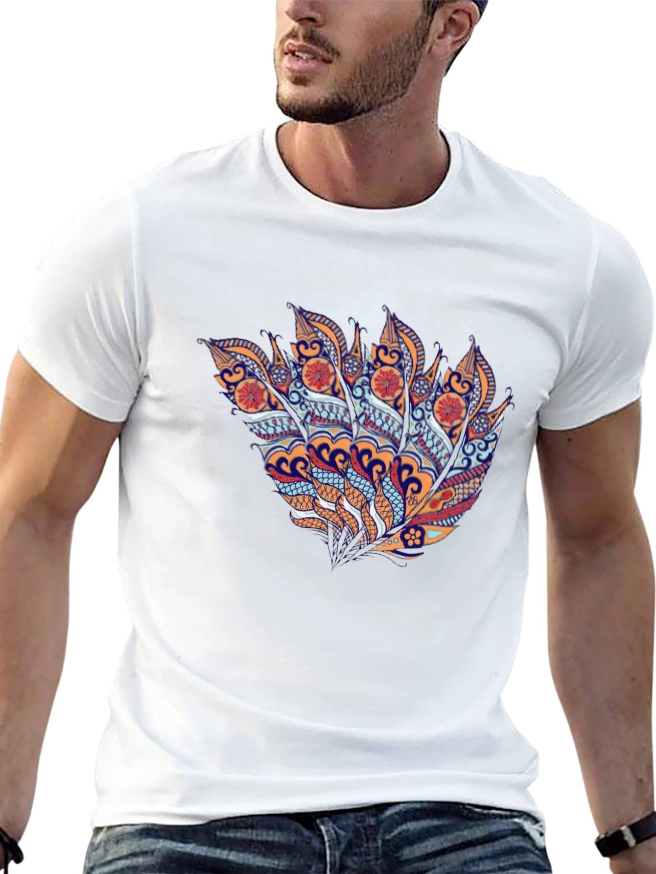 Abstract Feather Graphic Black T-Shirt