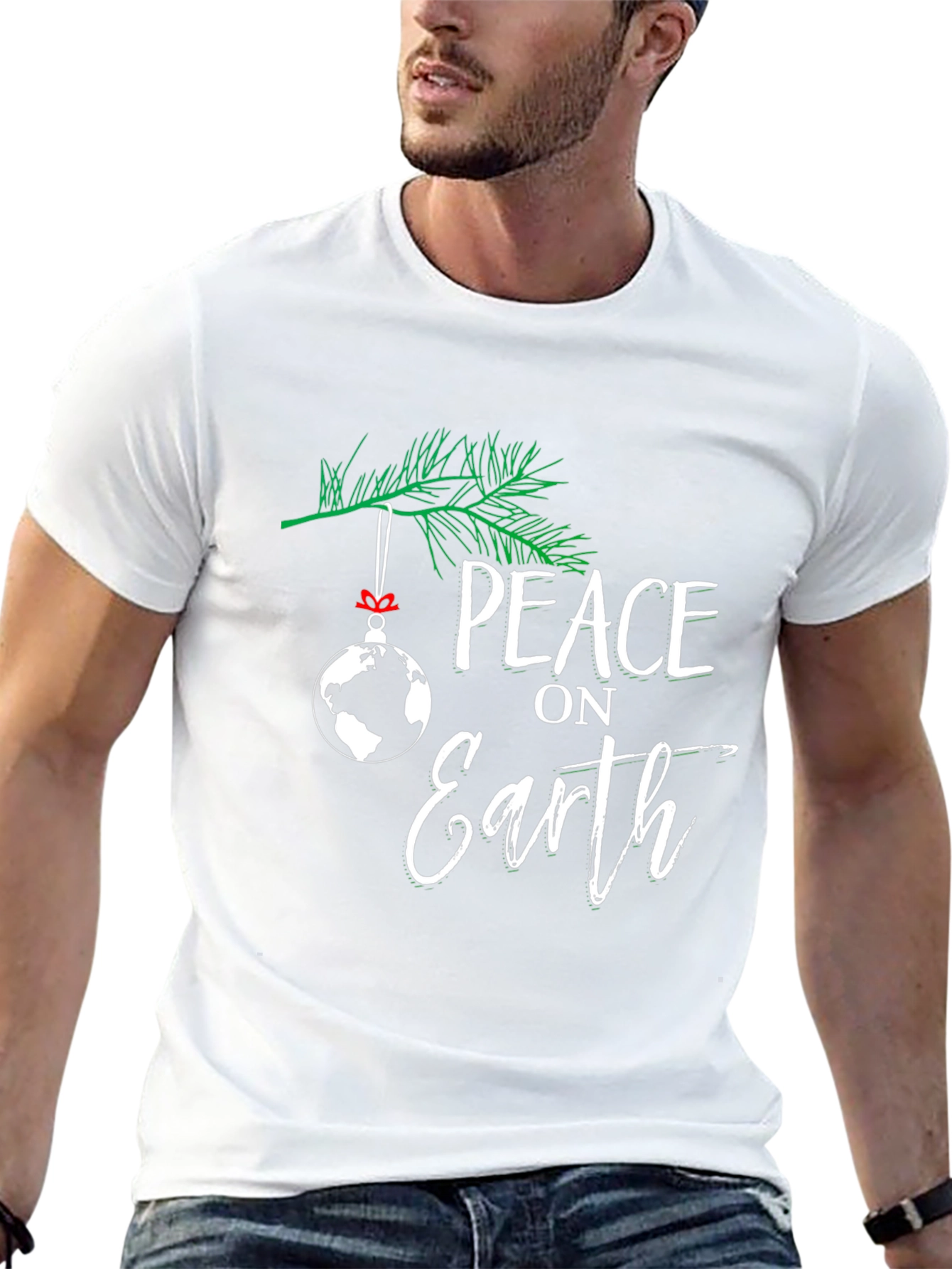 Peace on Earth Globe Christmas Holiday Black T-Shirt