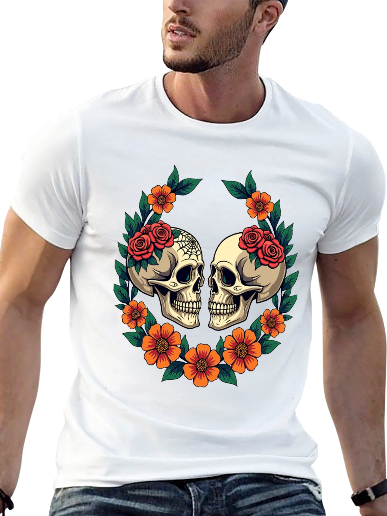 Skull & Floral Graphic T-Shirt - Gothic Style