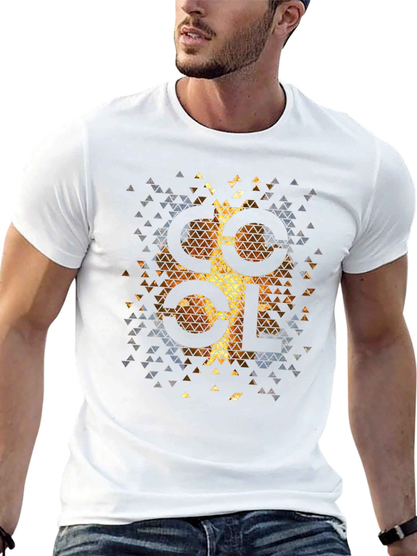 Cool Geometric Triangle Pattern Black Tee