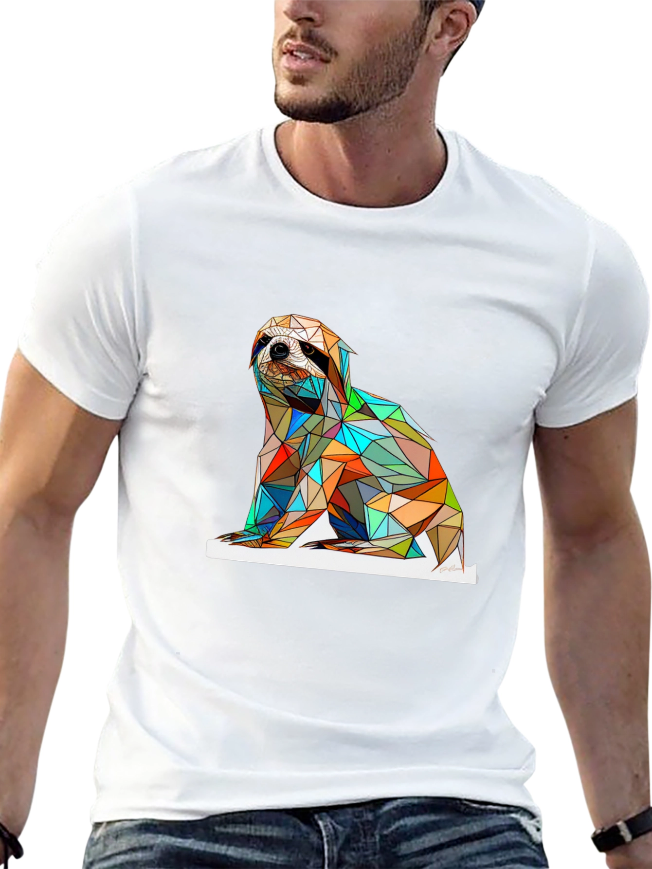 Geometric Sloth Graphic T-Shirt - Modern & Stylish