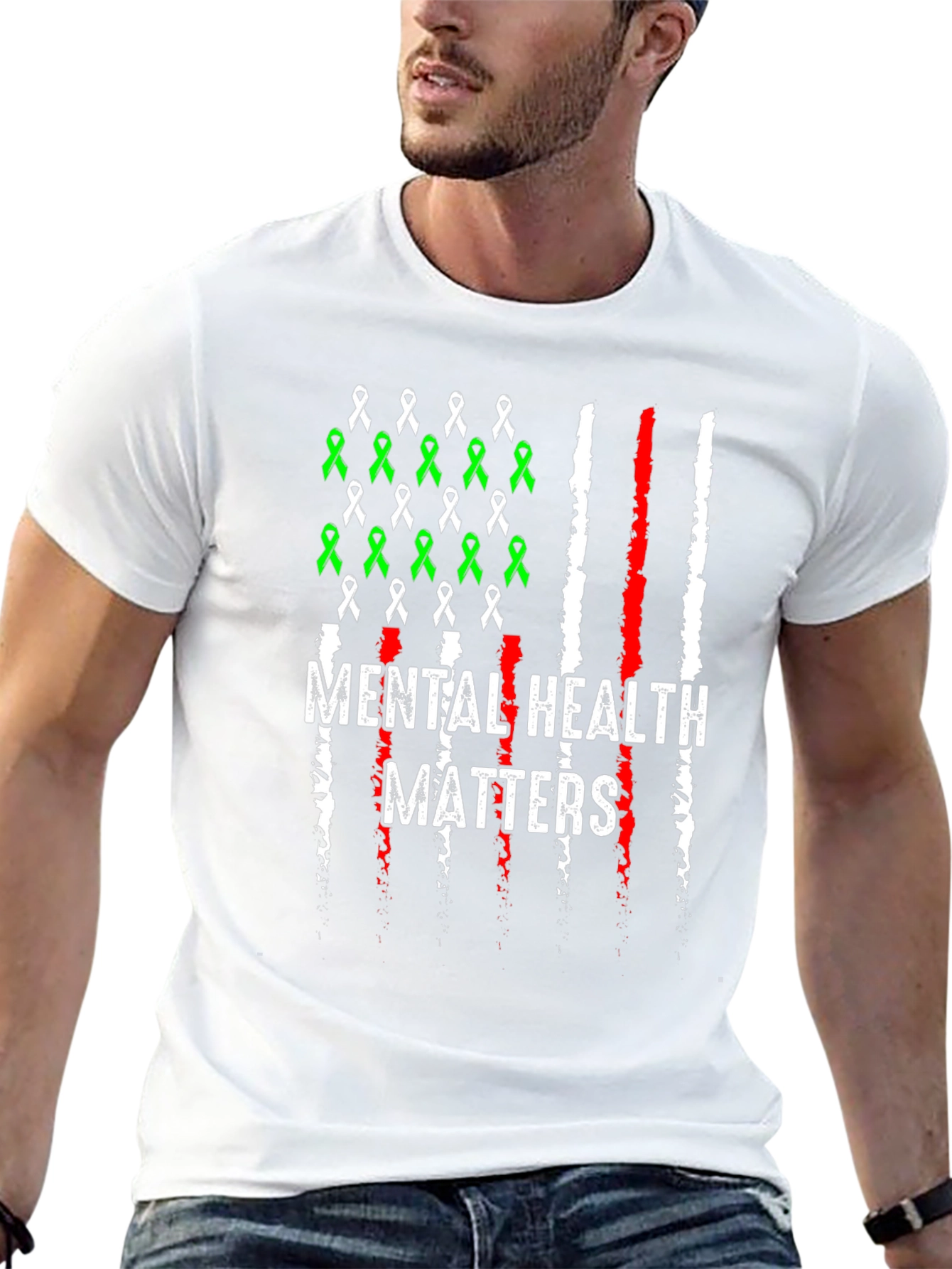 Mental Health Matters T-Shirt - American Flag Ribbon Design