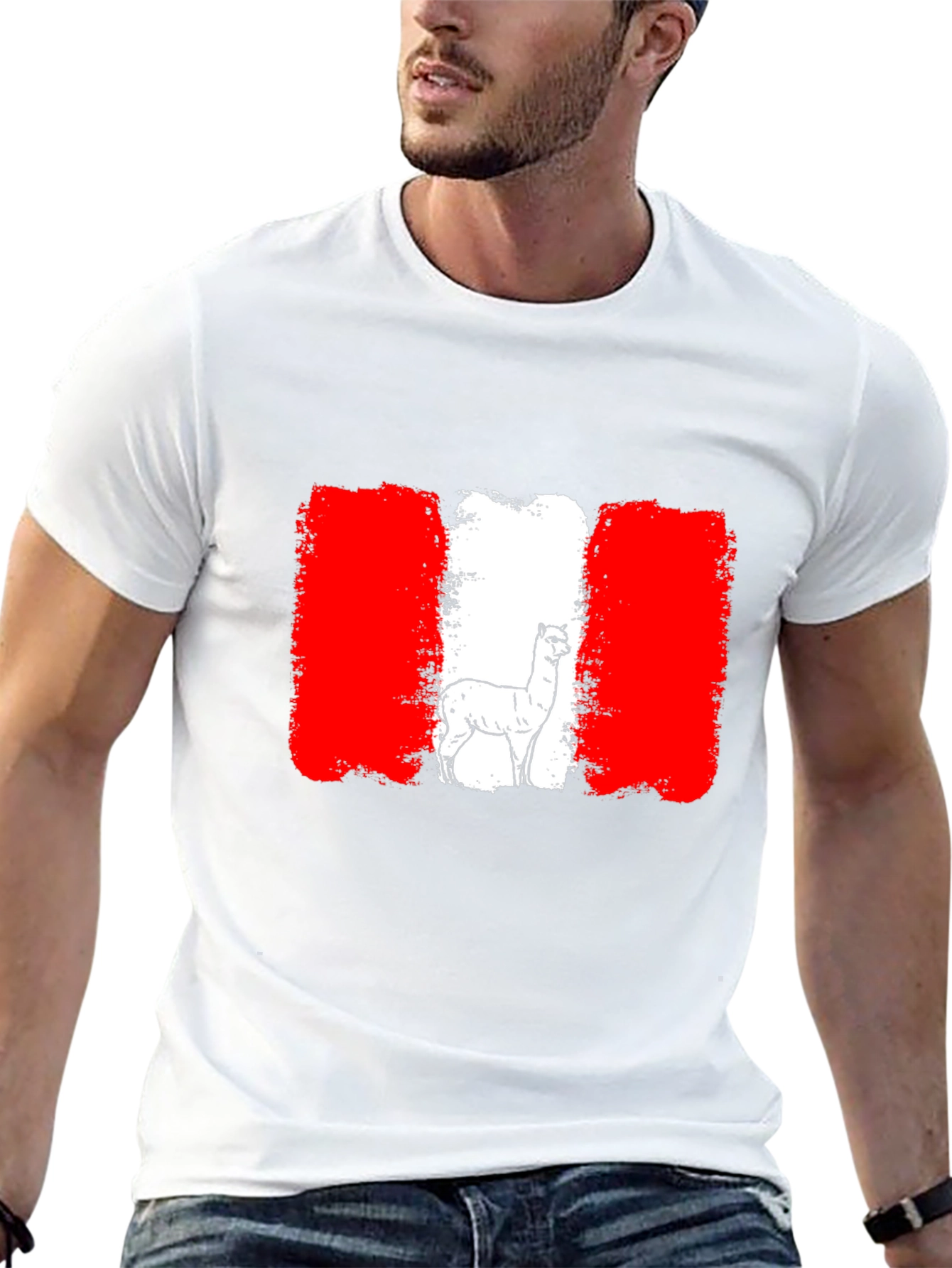 Peru Flag Alpaca Black T-Shirt
