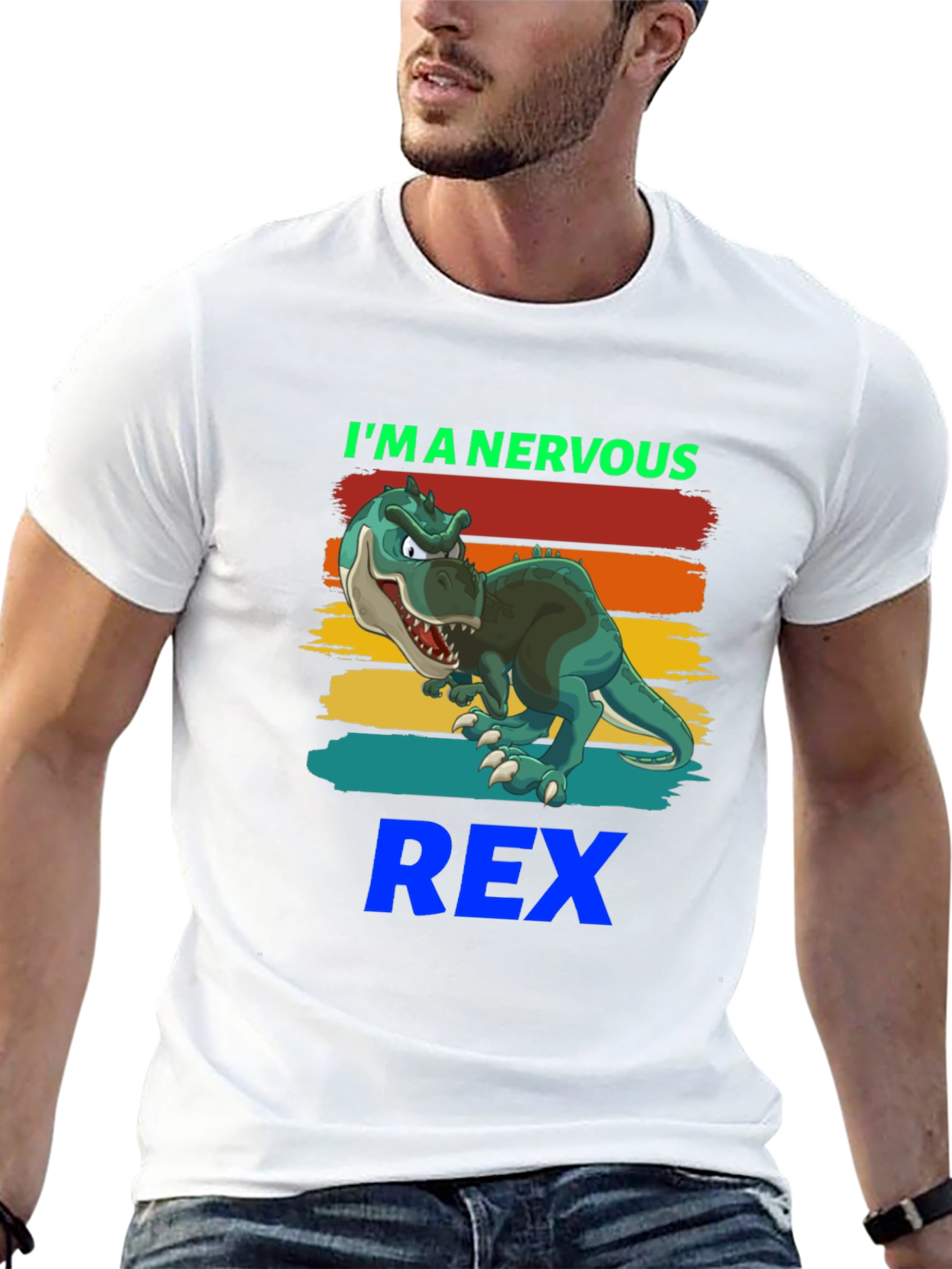 Nervous Rex T-Shirt - Cartoon Dinosaur Tee
