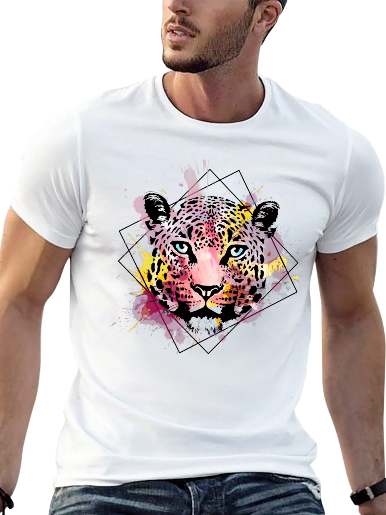 Abstract Leopard Print Mens Black T-Shirt