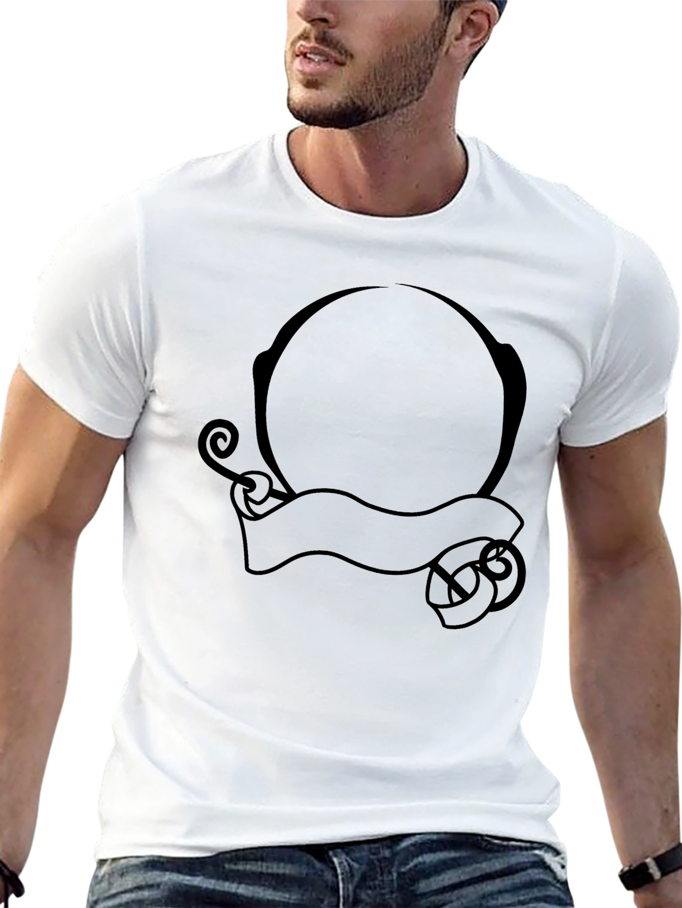 Mens Black Graphic Tee - Circle & Banner Design