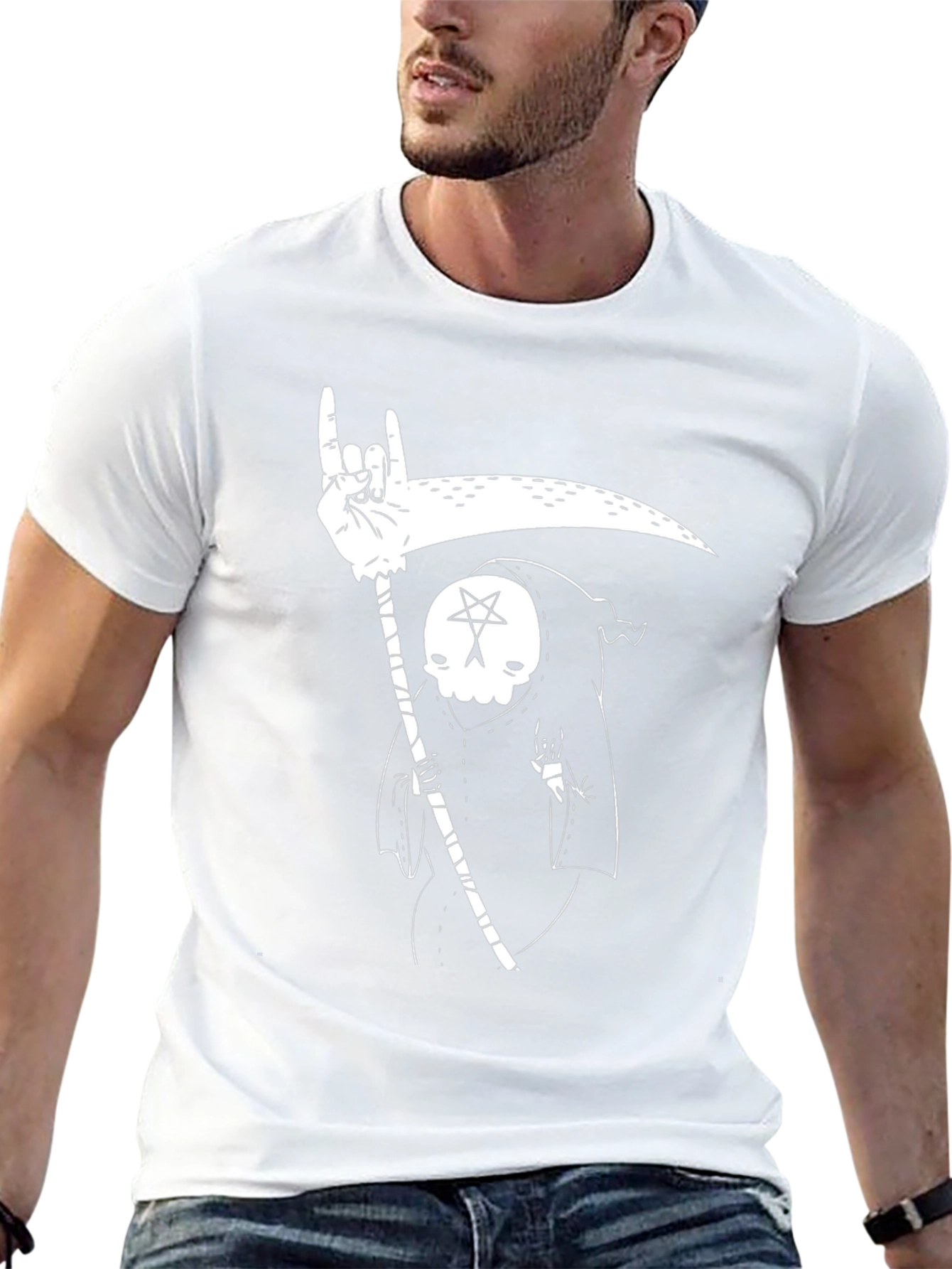 Grim Reaper Rock On T-Shirt - Black Graphic Tee