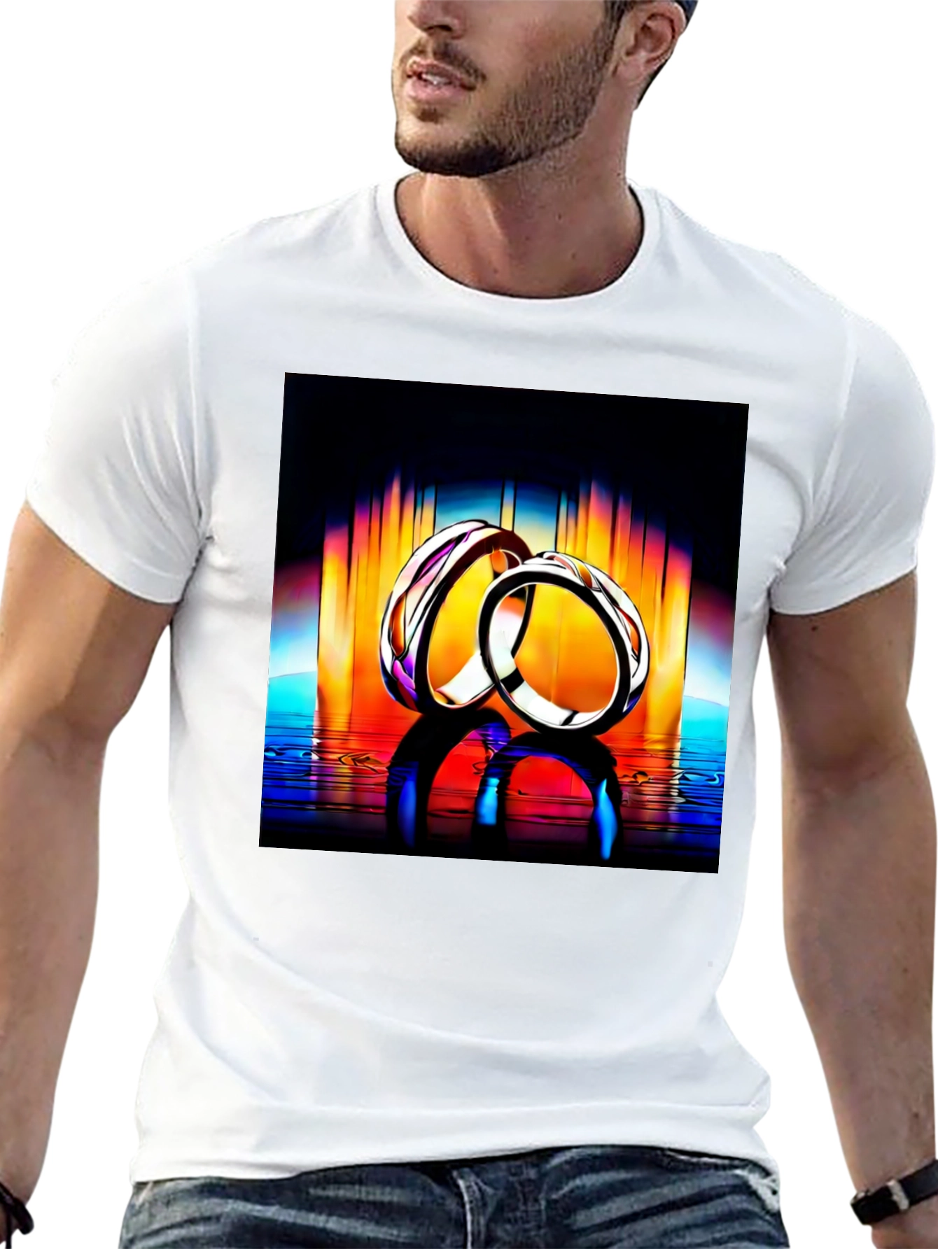 Rings Reflection Graphic Tee - Stylish Black T-Shirt