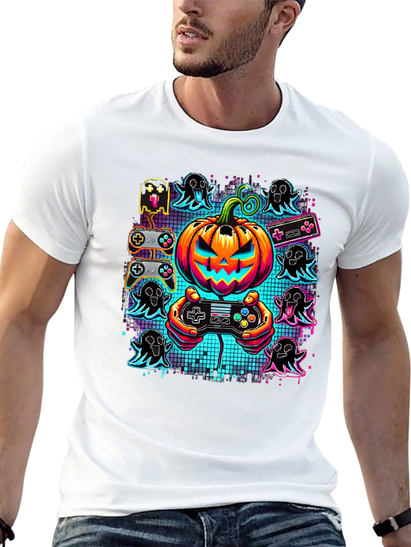 Gamer Halloween T-Shirt - Pumpkin & Ghosts