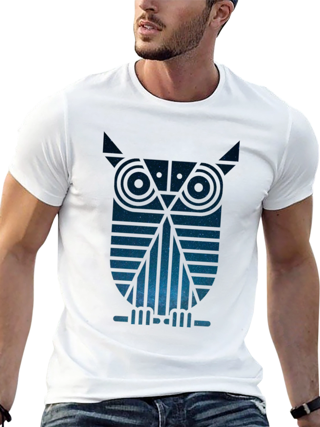 Geometric Owl Graphic Tee - Night Sky Design