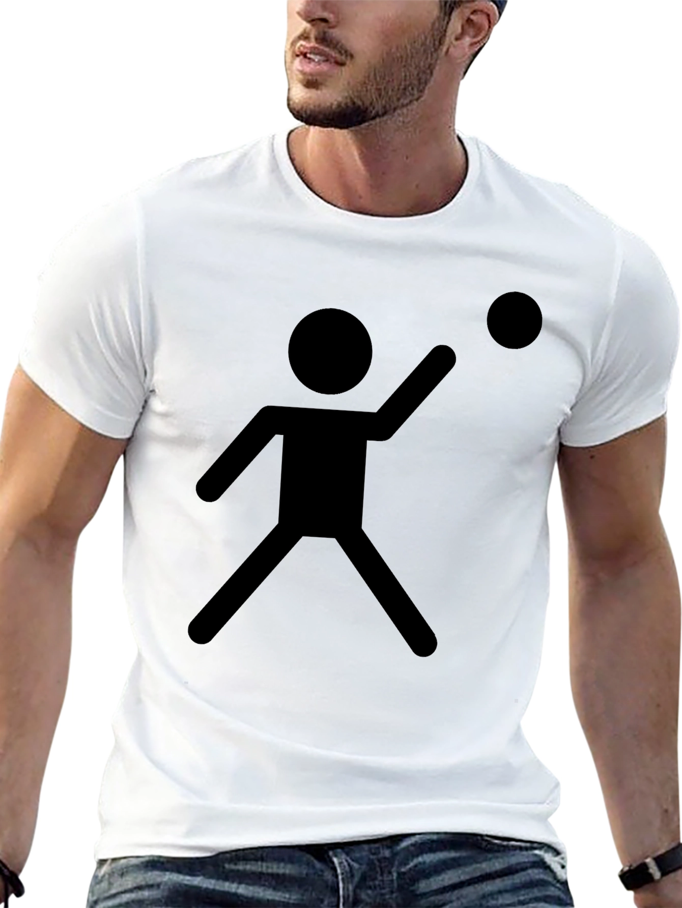 Stick Figure Throwing Ball Black T-Shirt