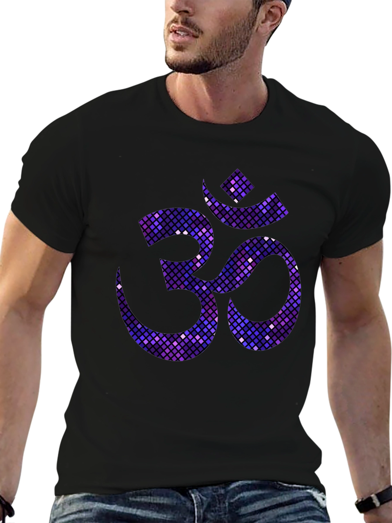 Om Symbol Mosaic Tee - Spiritual Black T-Shirt