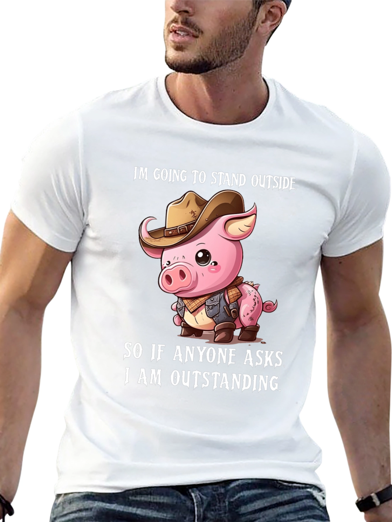 Funny Pig Cowboy Graphic Tee - Im Outstanding