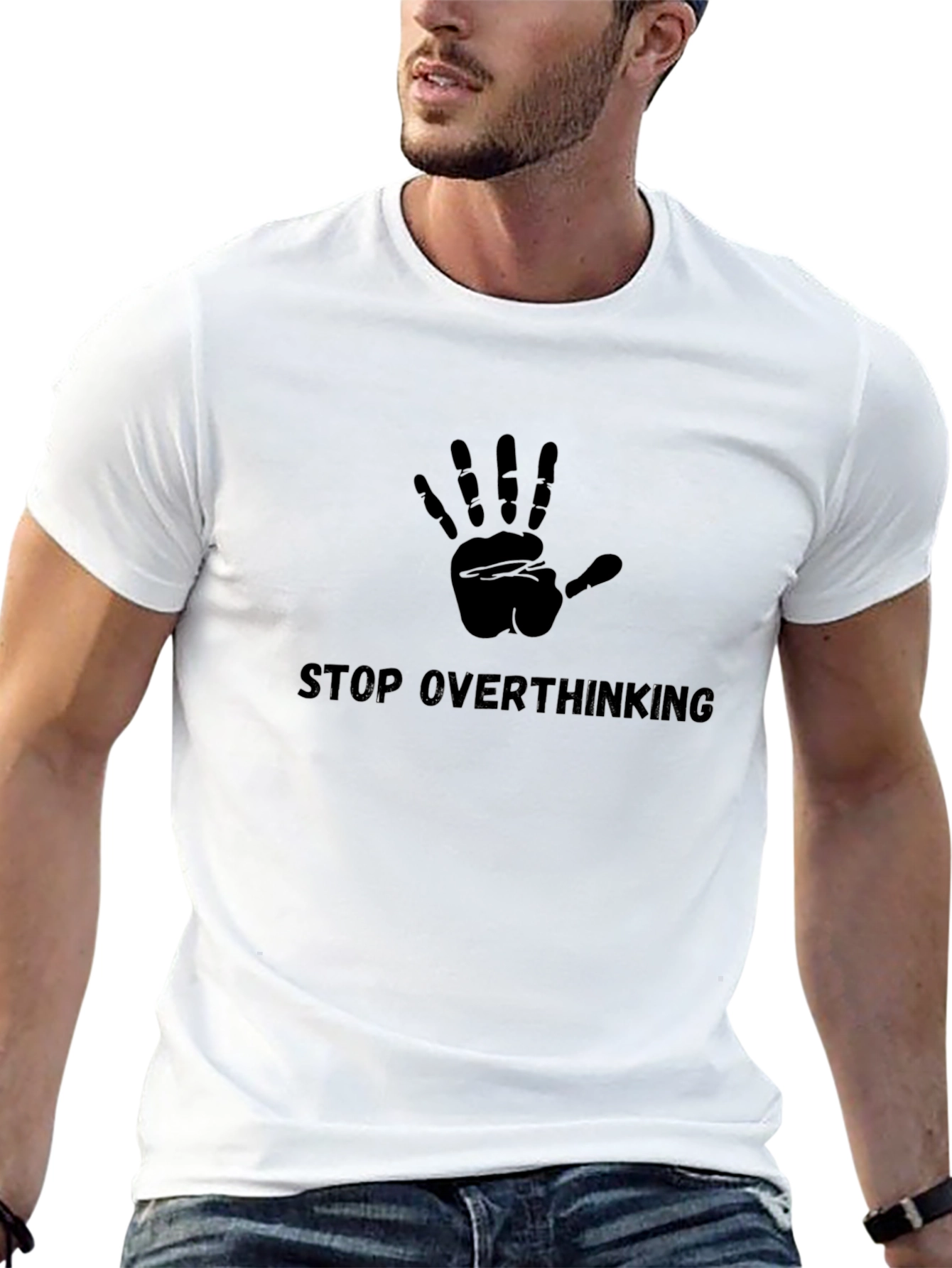 Stop Overthinking Black Graphic T-Shirt