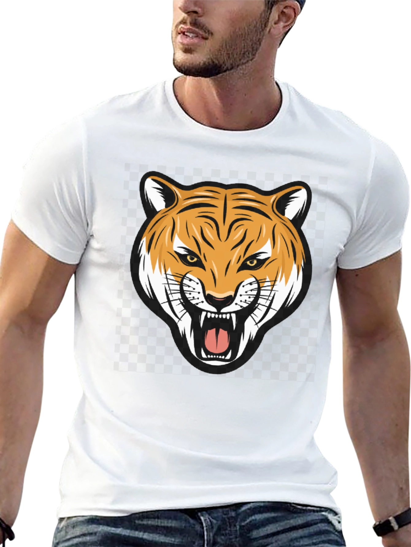 Tiger Graphic Print Crew Neck T-Shirt