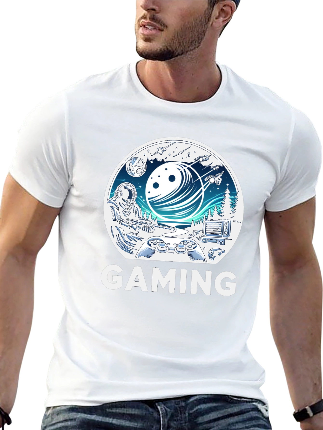 Gaming T-Shirt - Space & Controller Design