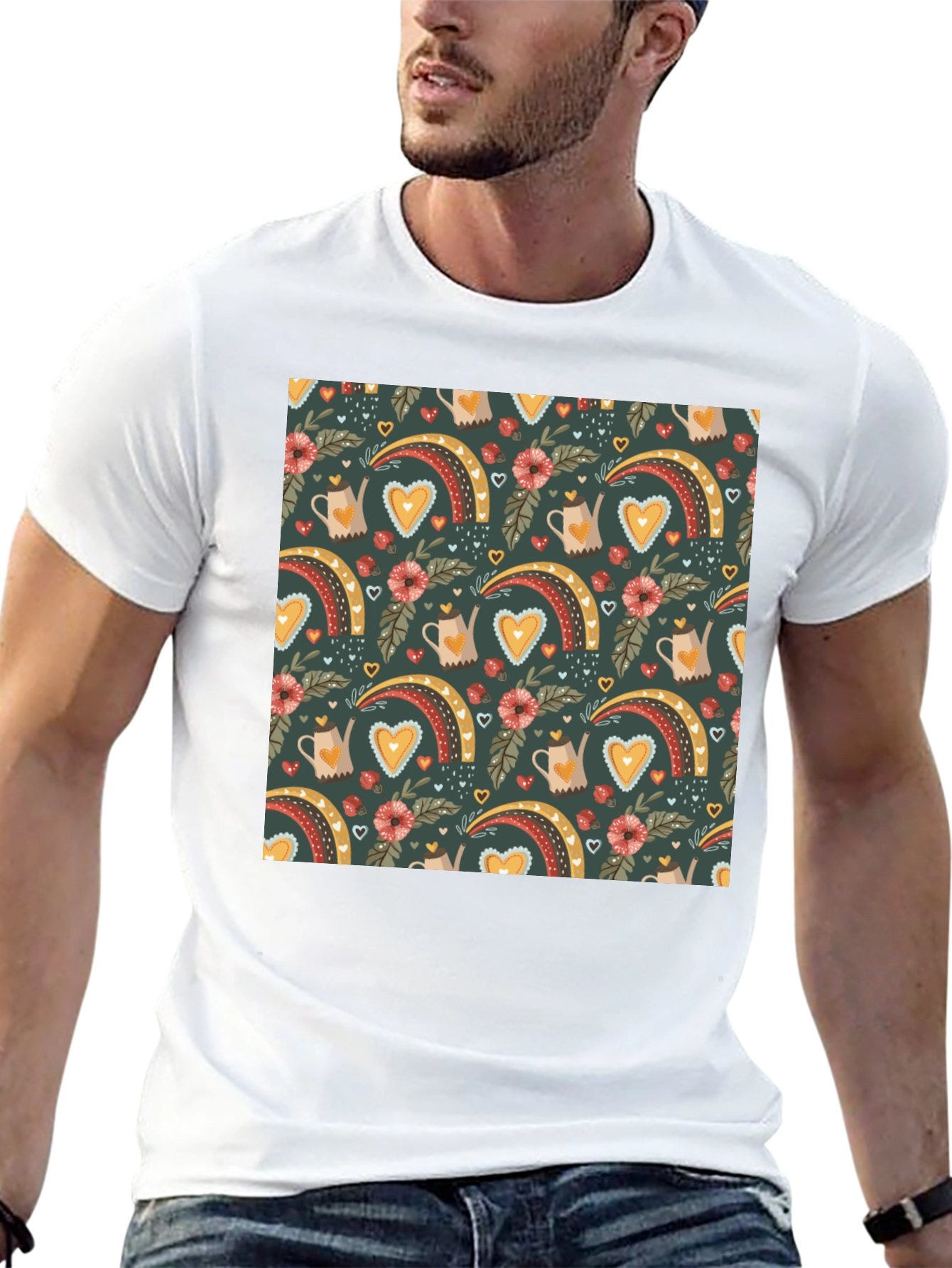 Quirky Heart Rainbow Graphic Tee - Unique Print