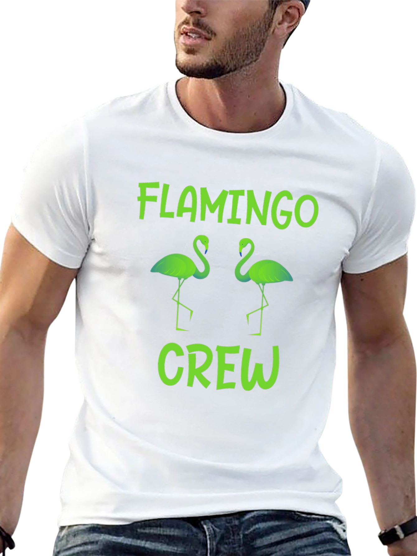 Flamingo Crew Graphic T-Shirt - Tropical Bird Tee