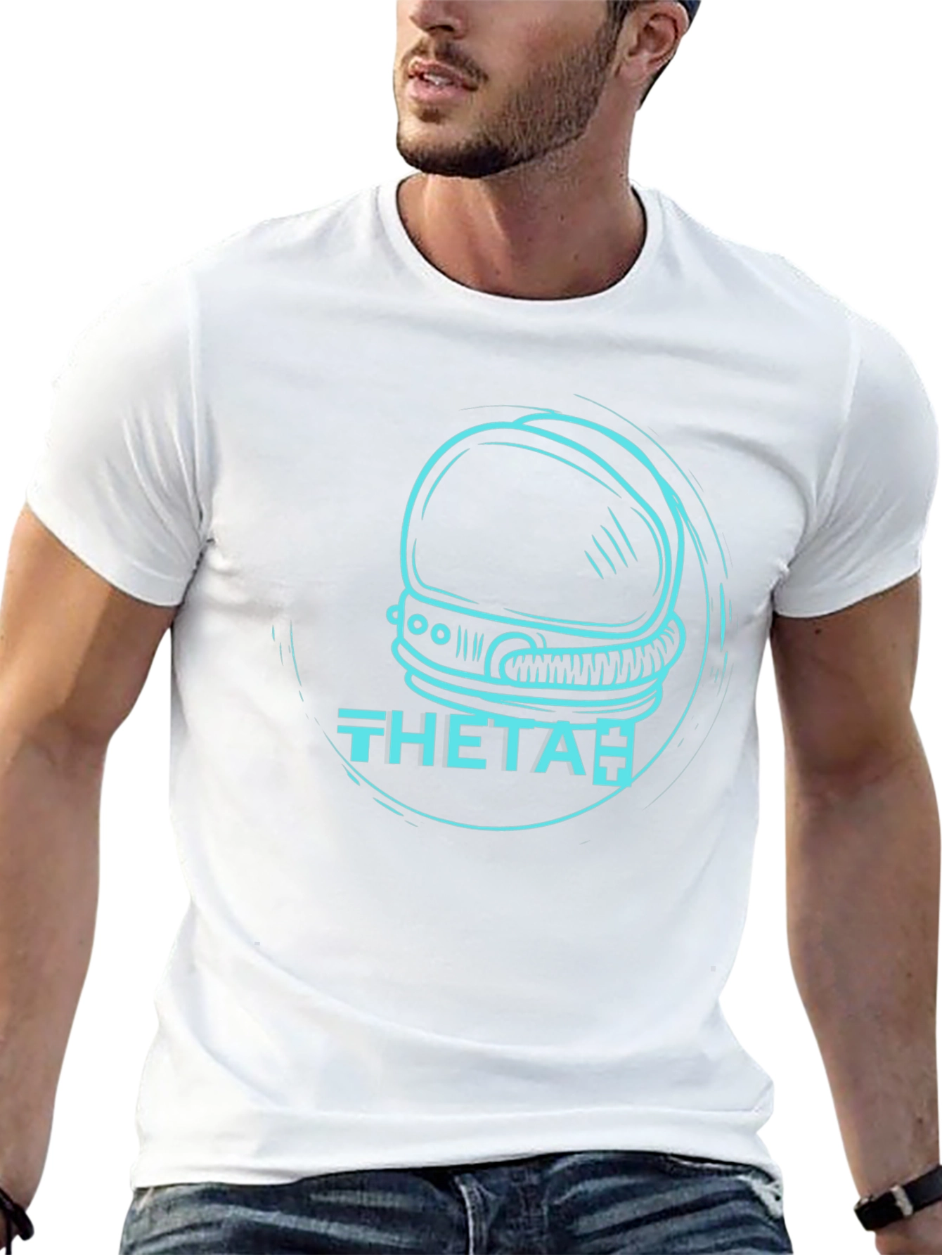 Theta Astronaut Helmet Graphic T-Shirt - Black